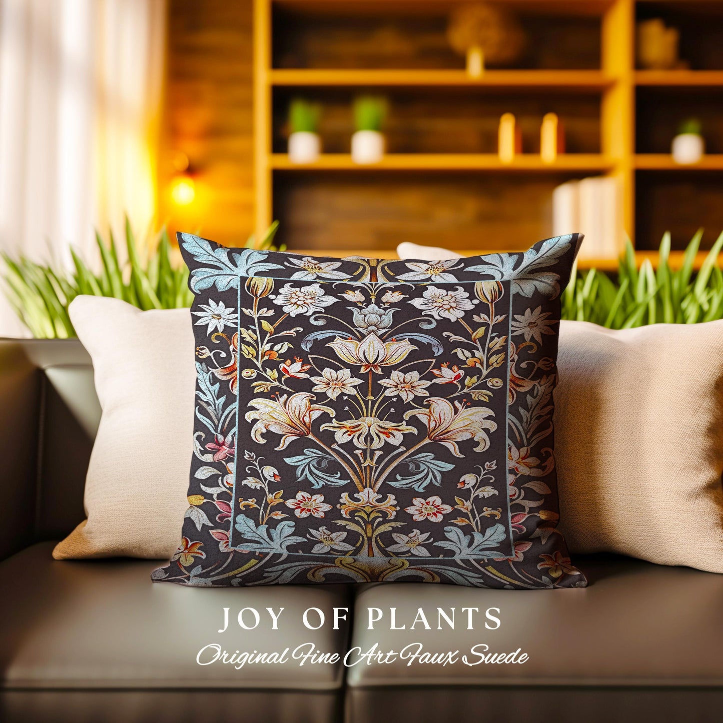 Whimsical Art Nouveau Floral Pillow Victorian Whimsigothic Botanical, Vintage Academia Decor William Morris Inspired Elegant Woven Cushion |