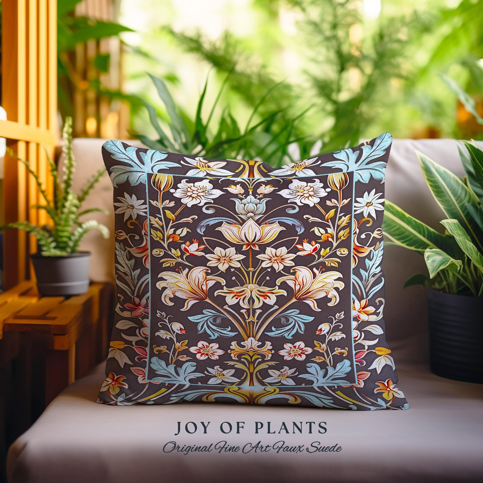 Whimsical Art Nouveau Floral Pillow Victorian Whimsigothic Botanical, Vintage Academia Decor William Morris Inspired Elegant Woven Cushion |