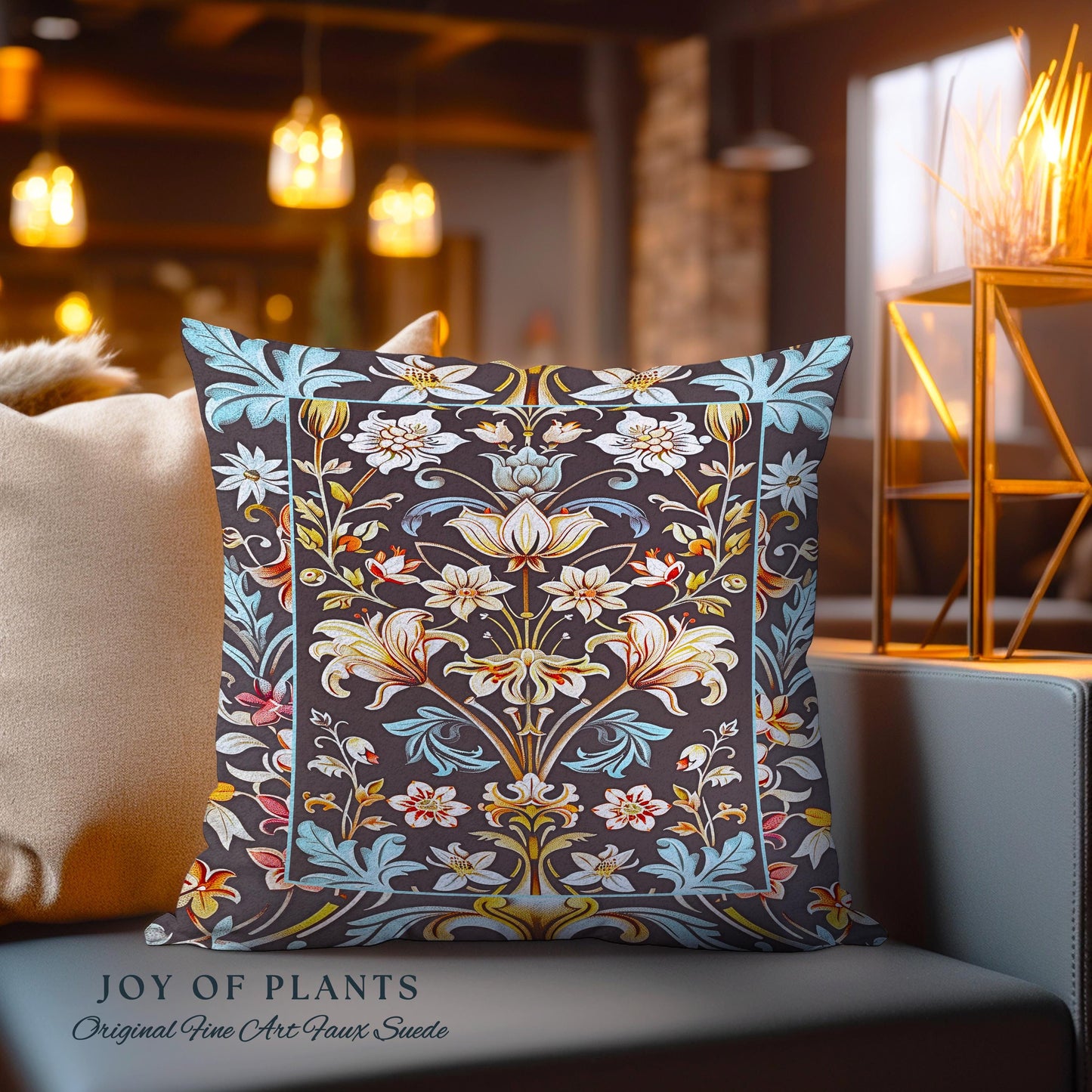 Whimsical Art Nouveau Floral Pillow Victorian Whimsigothic Botanical, Vintage Academia Decor William Morris Inspired Elegant Woven Cushion |