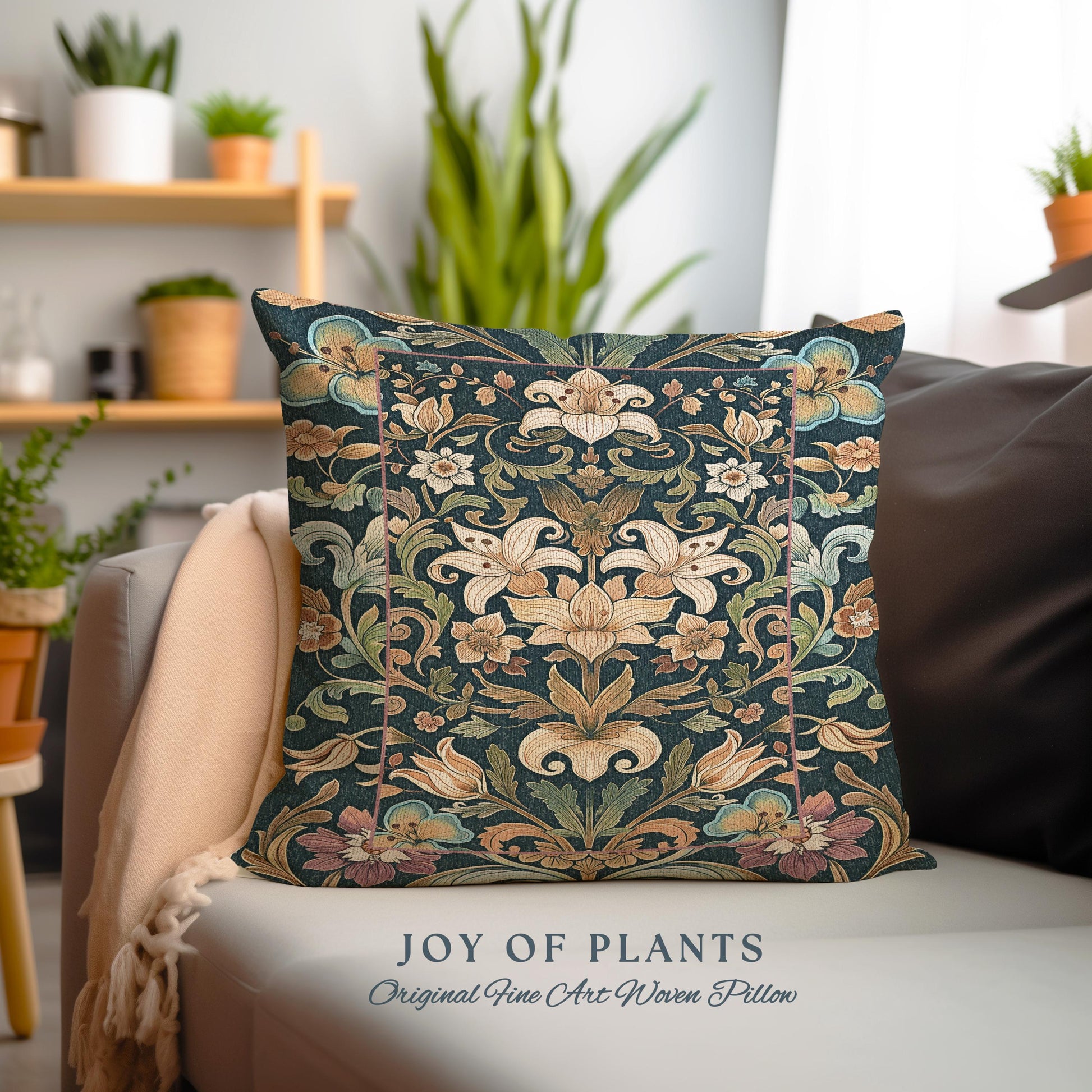 Rustic Farmhouse Floral Pillow Country Cottage Charm | Soft Cottagecore Botanical Elegance Vintage Boho Flower Pattern Morris Style Cushion