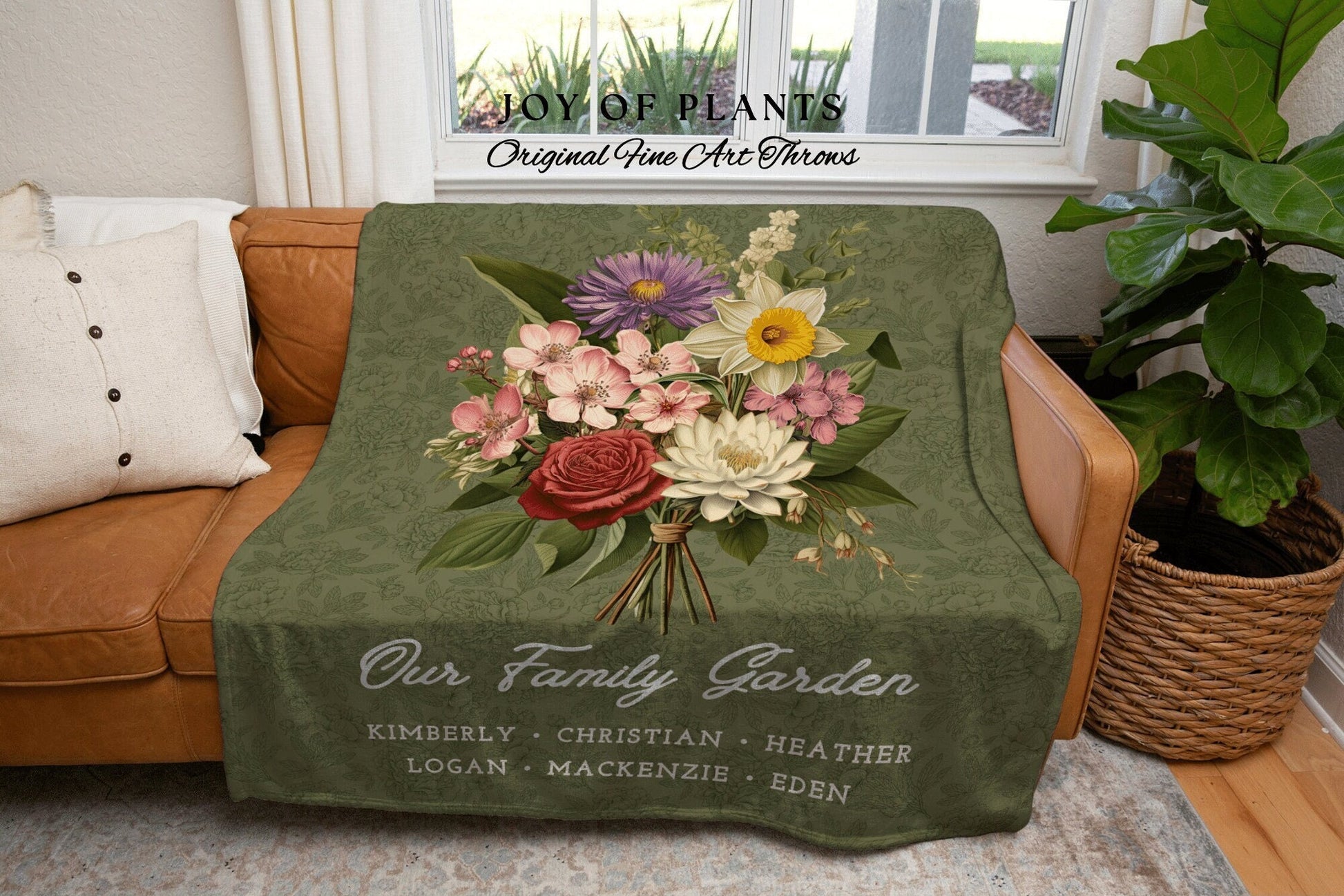 Our Family Garden Bouquet Blanket | Personalized Birth Flower Blanket Birth Month Flower Bouquet Nanas Garden Custom Throw Blanket for Mom |