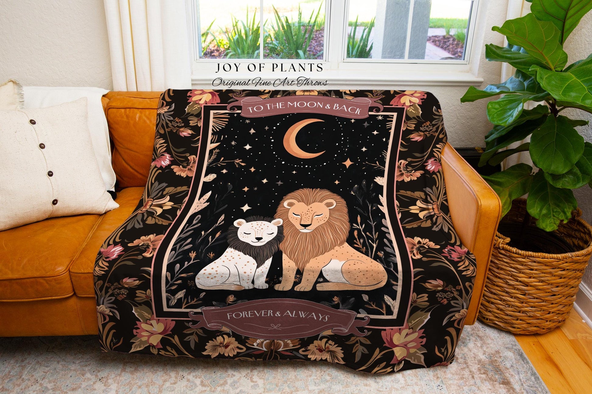 Personalized Jungle Nursery Throw Blanket | Custom Sentimental Gift Parent and Child Scandinavian Lion Decor Whimsical Creatures Tapestry |