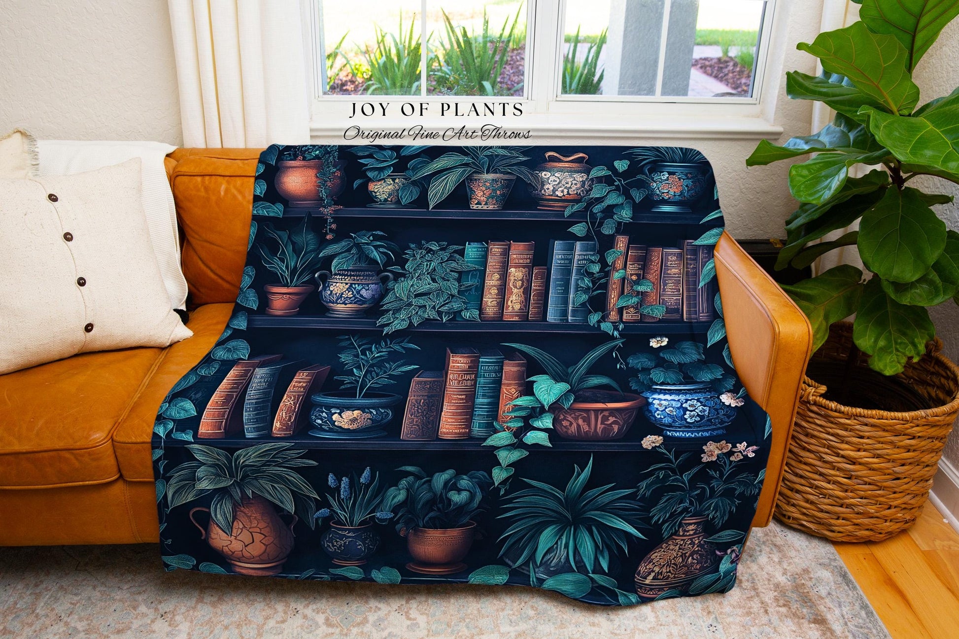 Moody Whimsigothic Bookshelf Tapestry Blanket | Rustic Medieval Woven Wall Hanging Dark Botanical Home Decor Victorian Goth Woodland Style |