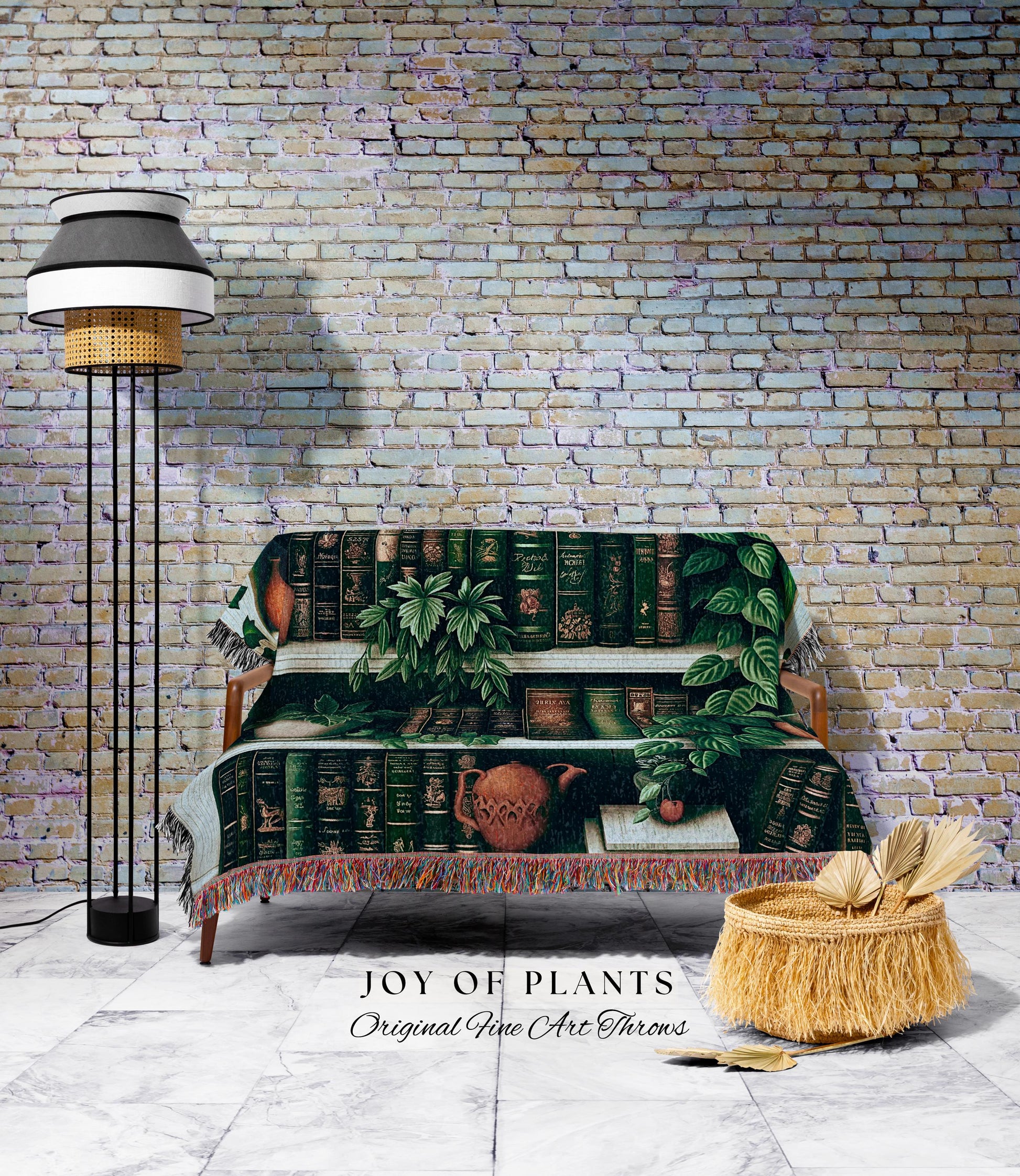 Plant Library Botanical Bookshelf Blanket | Maximalist Aesthetic Bedroom Decor Reading Throw Dark Academia Wall Hanging Tapestry Whimsical |