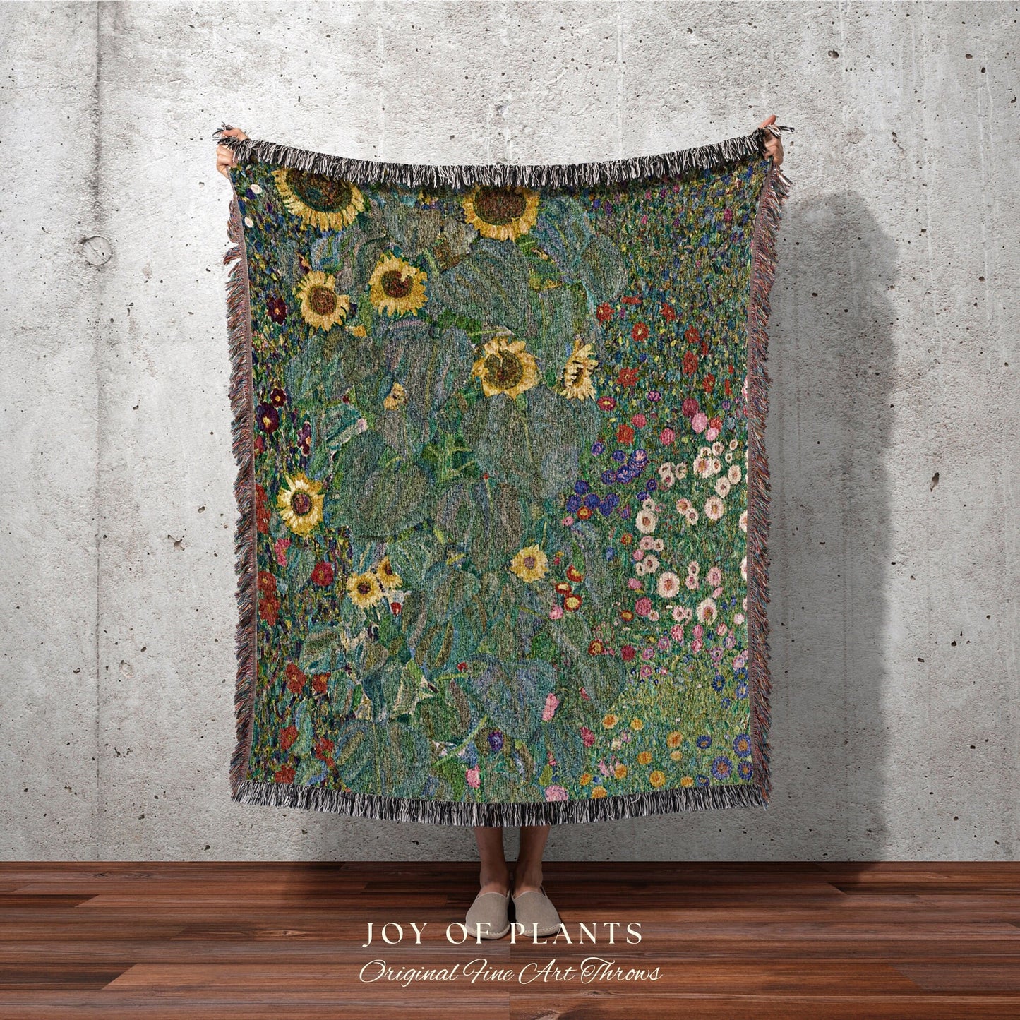 Klimt Tapestry 'Farm Garden with Sunflowers' | Gustav Klimt Sunflower Painting Fine Art Blanket Woven Throw | Famous Art Painting Blanket |