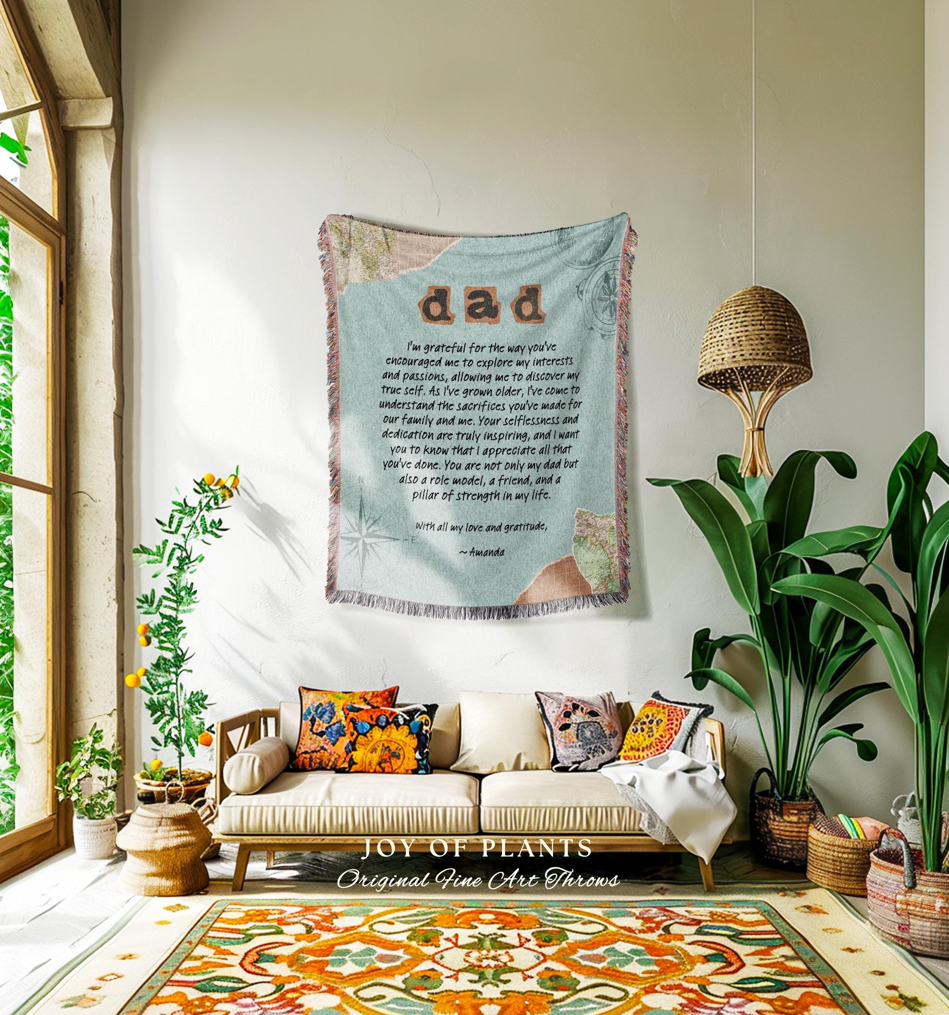 Meaningful Dad Blanket Custom Letter | Father's Day Personalized Handwriting Woven Throw Thoughtful Dad Custom Sentimental Gift for Grandpa