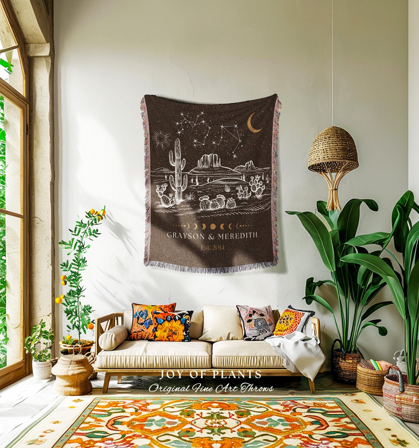 Desert Aesthetic Cosmic Couple Blanket | Trendy Southwestern Wall Art Modern Desert Aesthetic Zodiac Sign Couples Custom Constellation Cute