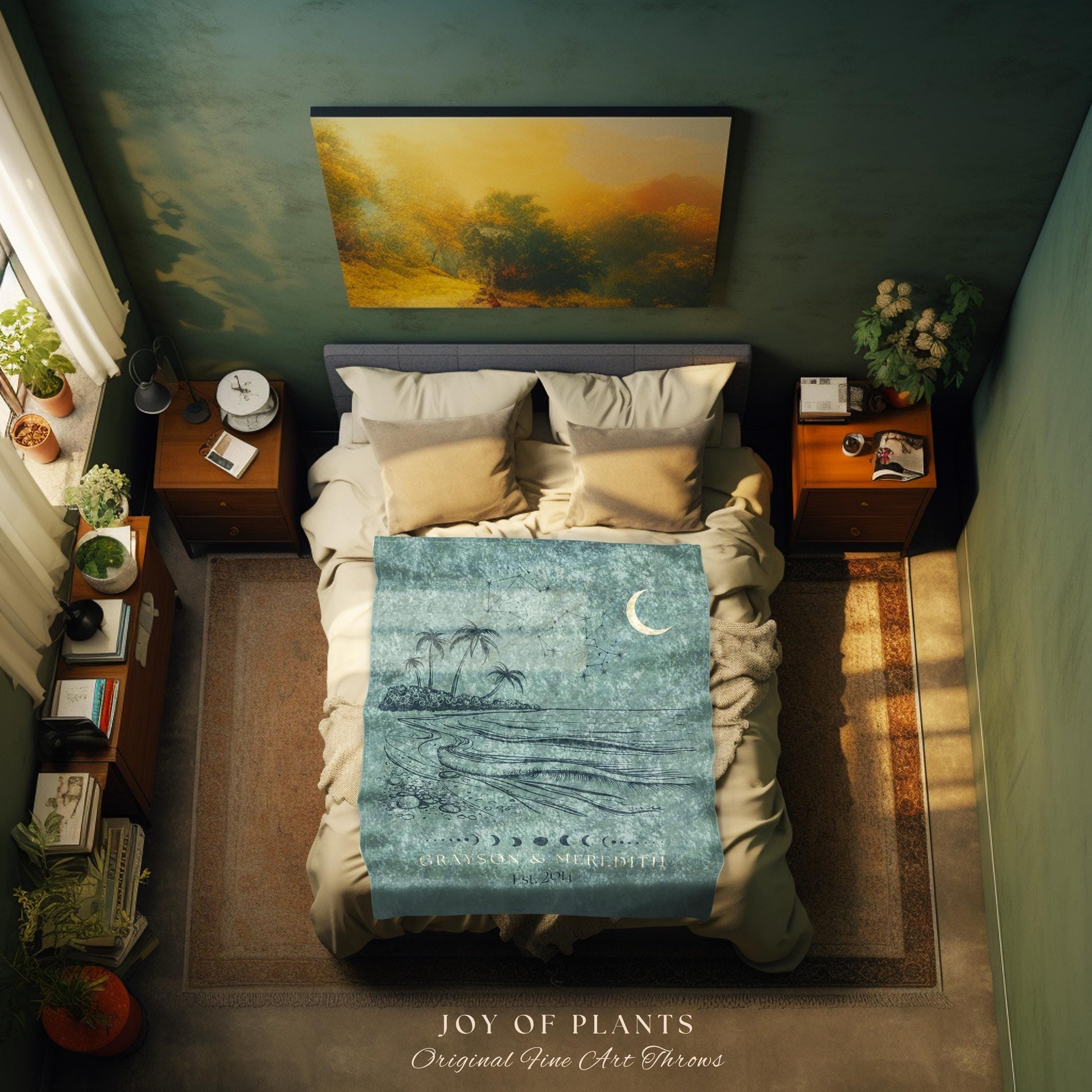 Beachy Couple Blanket Personalized | Custom Star Sign Landscape Wall Art Pastel Blue Celestial Aesthetic Zodiac Sign Our Constellation Sky |