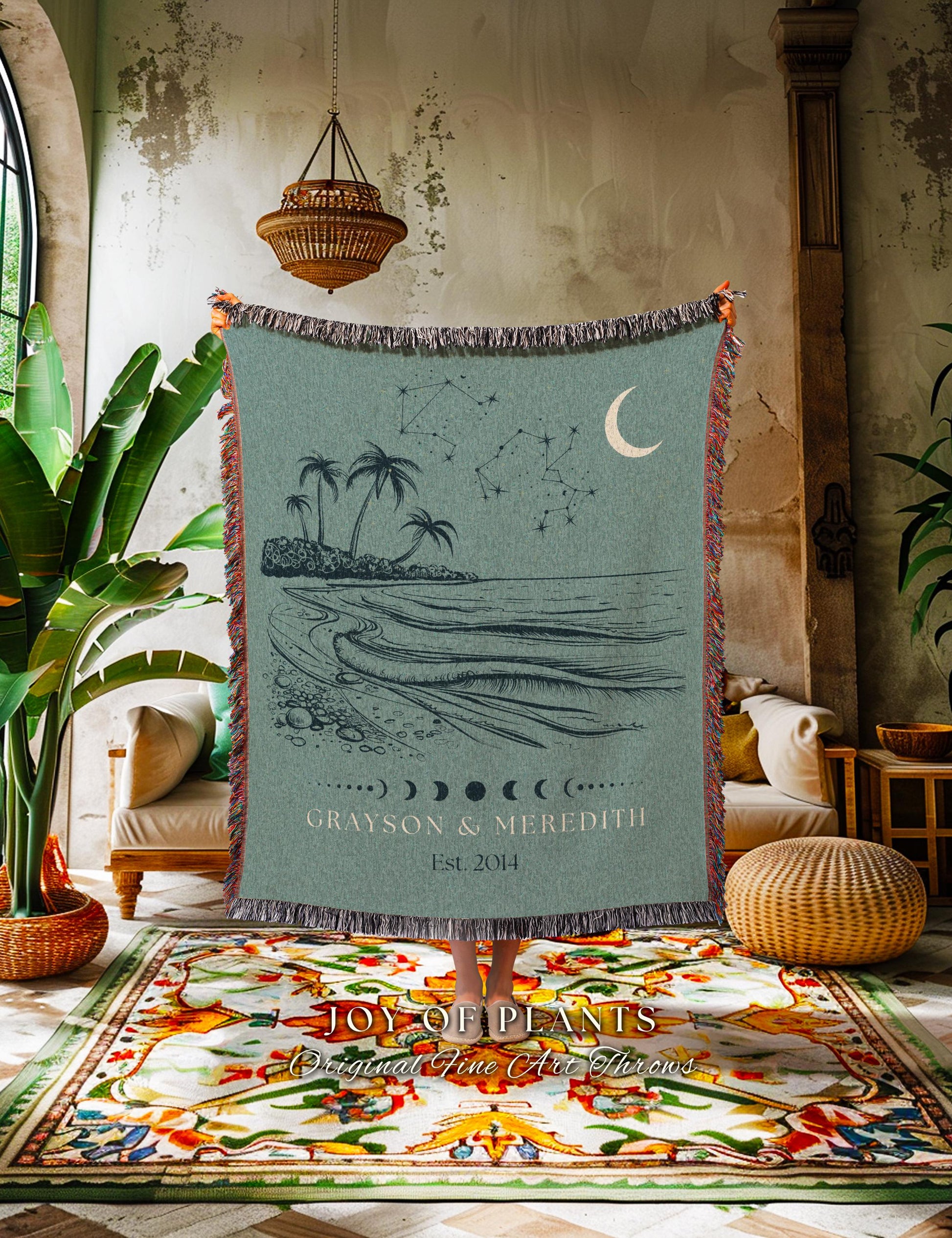 Beachy Couple Blanket Personalized | Custom Star Sign Landscape Wall Art Pastel Blue Celestial Aesthetic Zodiac Sign Our Constellation Sky |