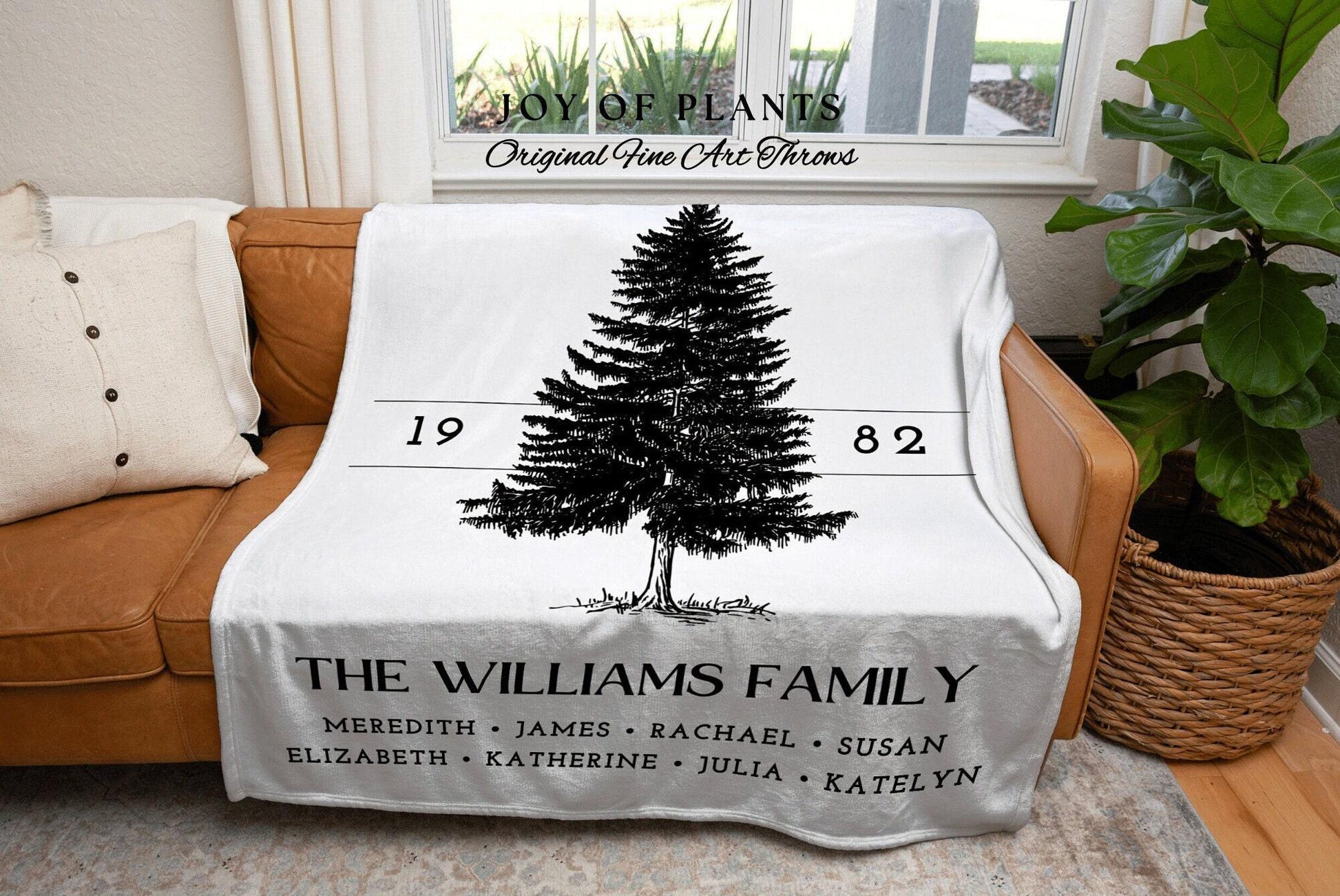 Christmas Family Tree Blanket | Woven Tapestry Personalized Family Gift Meaningful | Thoughtful Gift for Grandma Sentimental Gift for Family