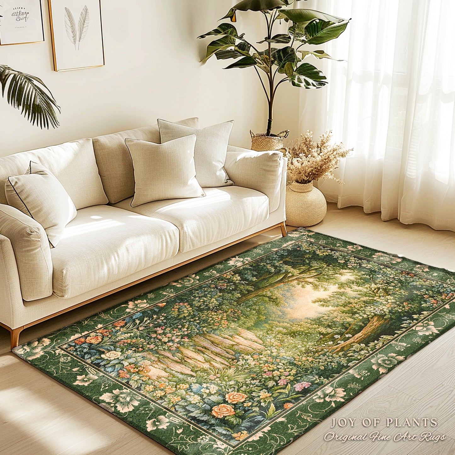 Mystic Garden Fairytale Landscape Area Rug | Fairycore Woodland Nature Lover Book Nook Floor Mat Cozy Earthy Bedroom Decor Whimsical Floral