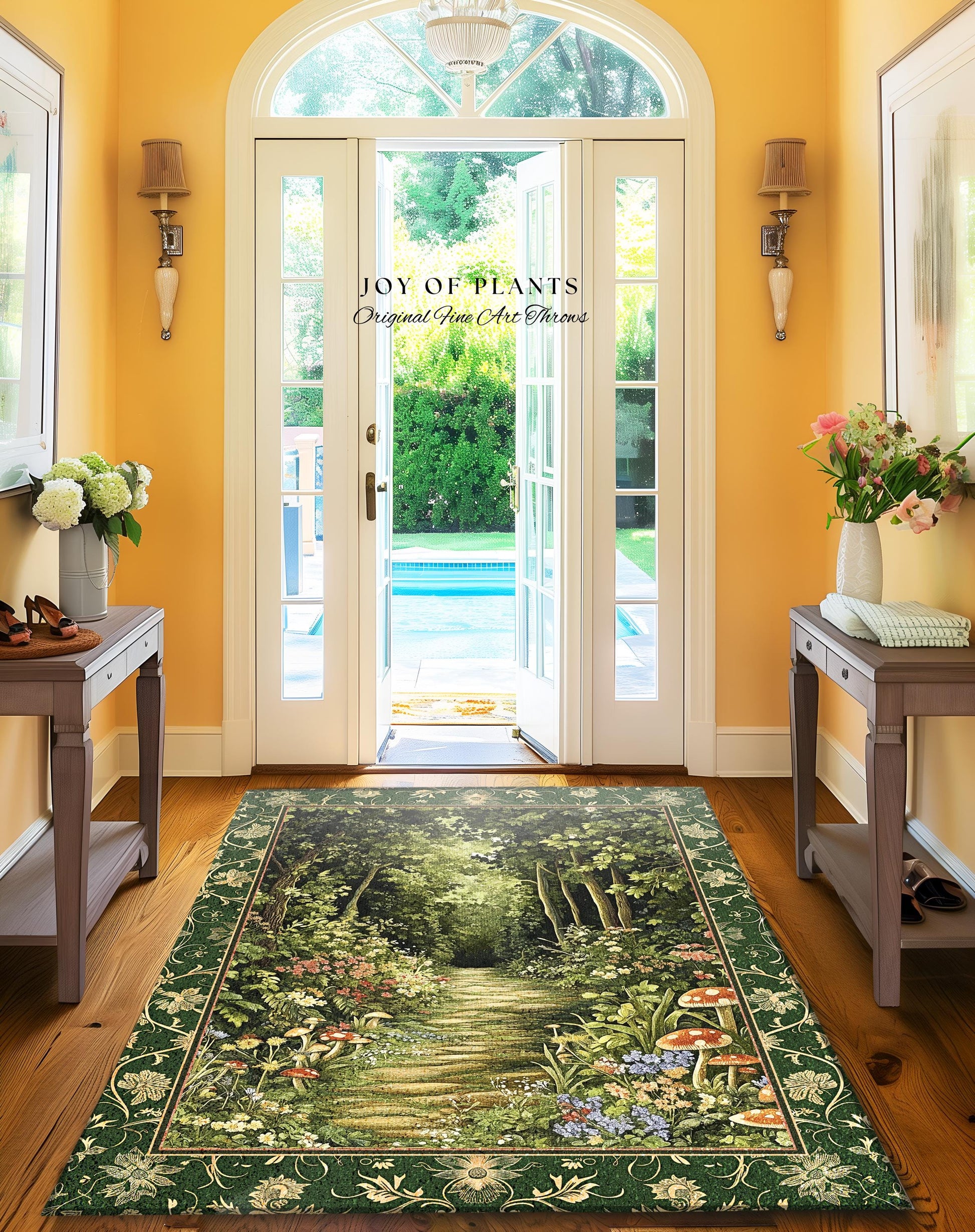 Natural Plants Ethereal Folklore Area Rug | Woodland Fairy Inspired Nature Lover Bedroom Cozy Earthy Bedroom Decor Mystical Floral Landscape