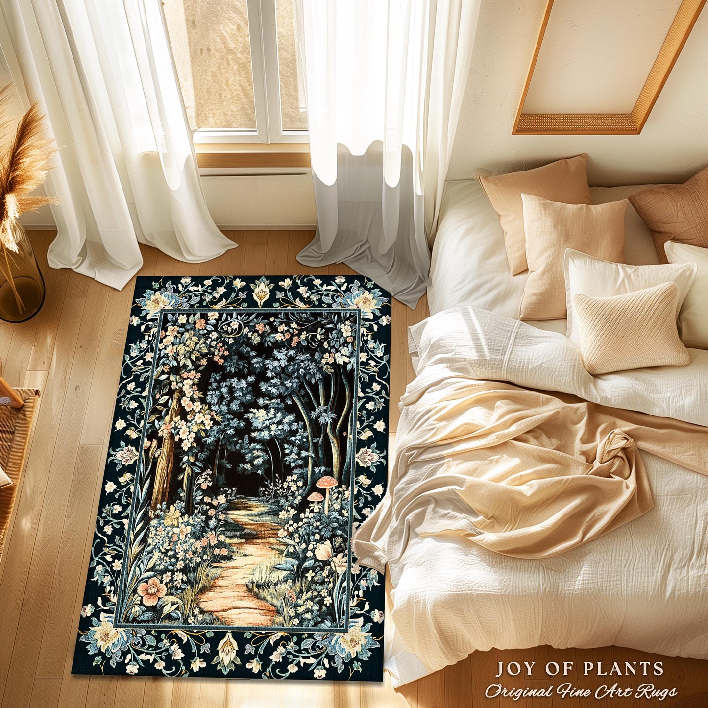 Dreamy Forest Landscape Botanical Area Rug | Misty Forest Dark Cottagecore Aesthetic Fairycore Book Nook Room Decor Magical Jungle Aesthetic