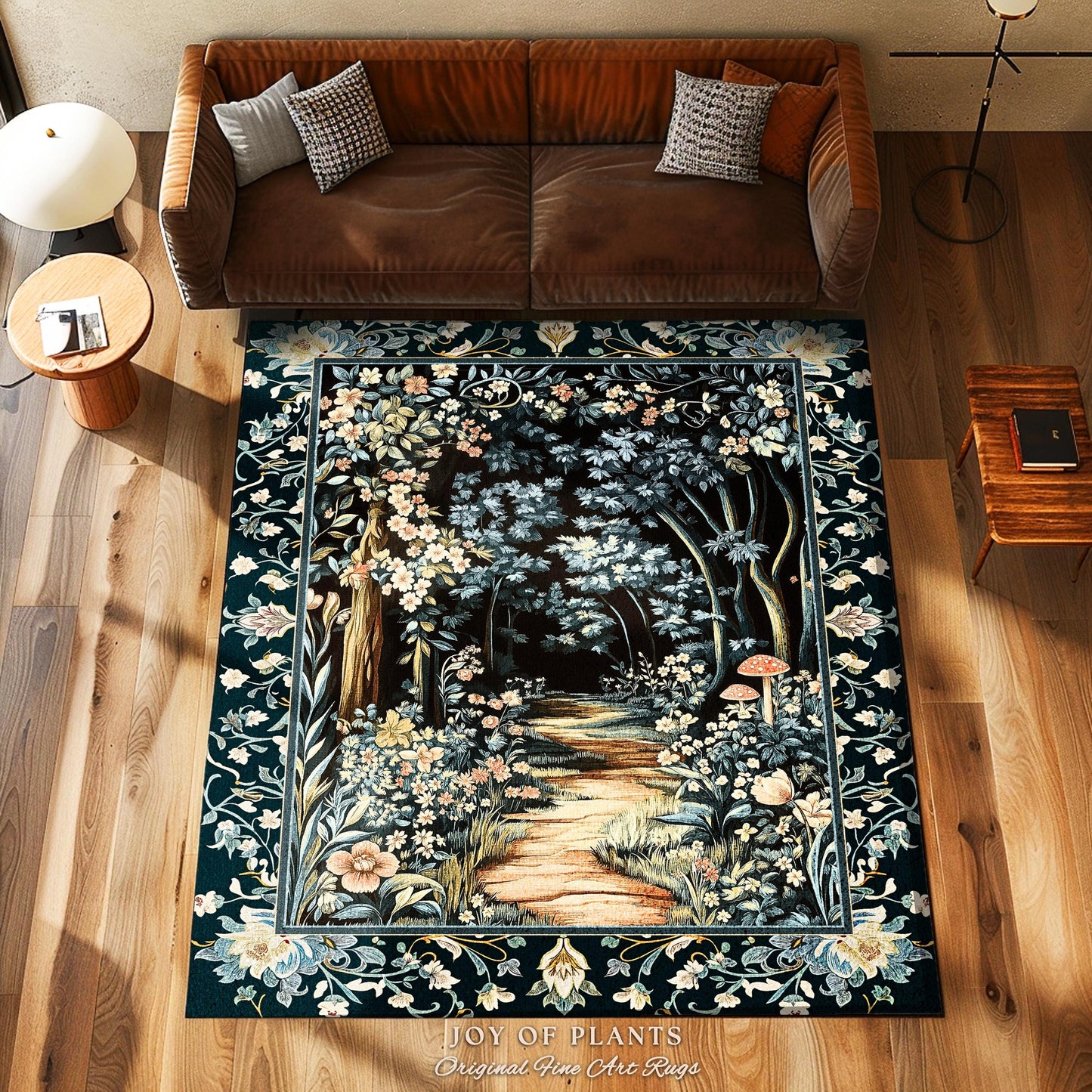 Dreamy Forest Landscape Botanical Area Rug | Misty Forest Dark Cottagecore Aesthetic Fairycore Book Nook Room Decor Magical Jungle Aesthetic