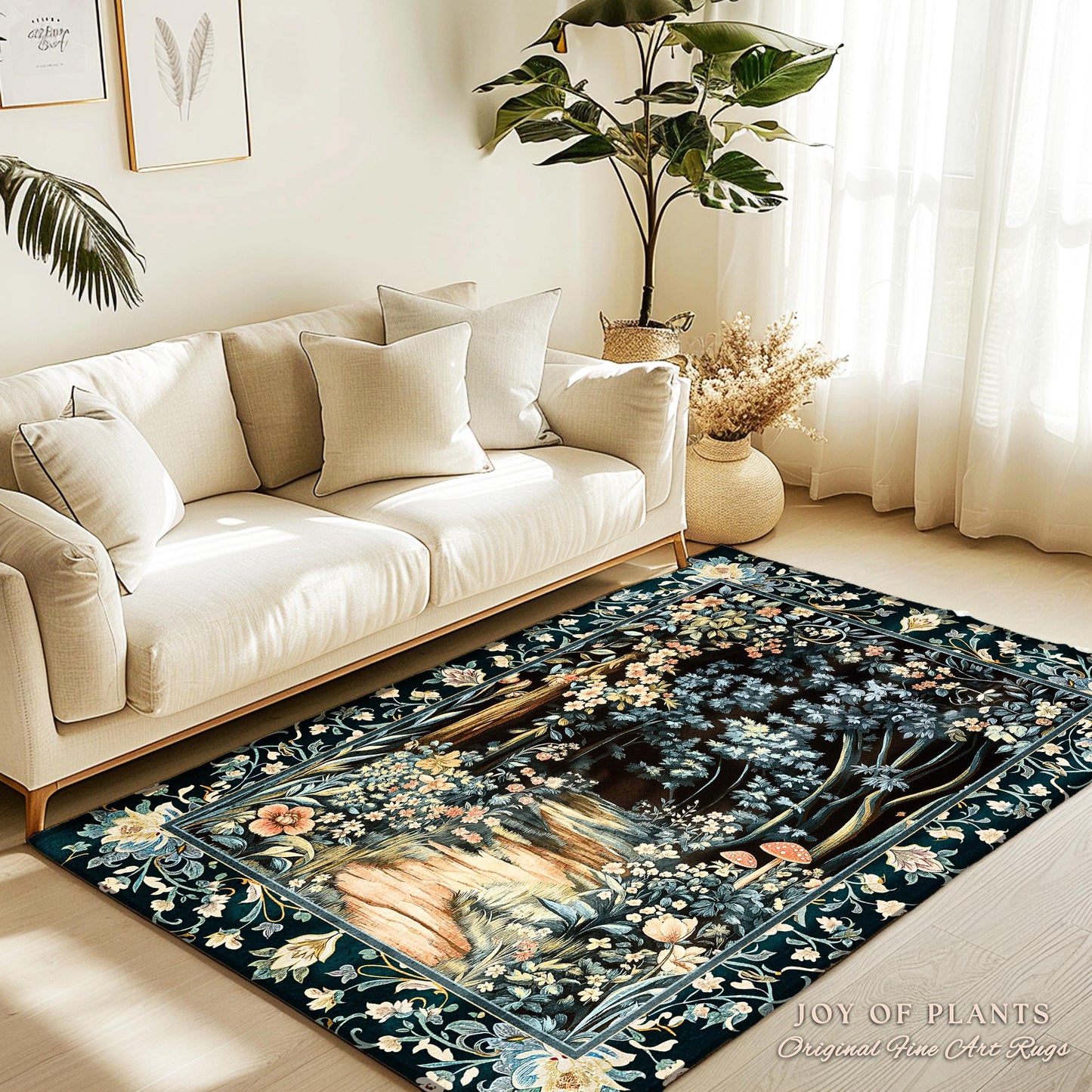 Dreamy Forest Landscape Botanical Area Rug | Misty Forest Dark Cottagecore Aesthetic Fairycore Book Nook Room Decor Magical Jungle Aesthetic