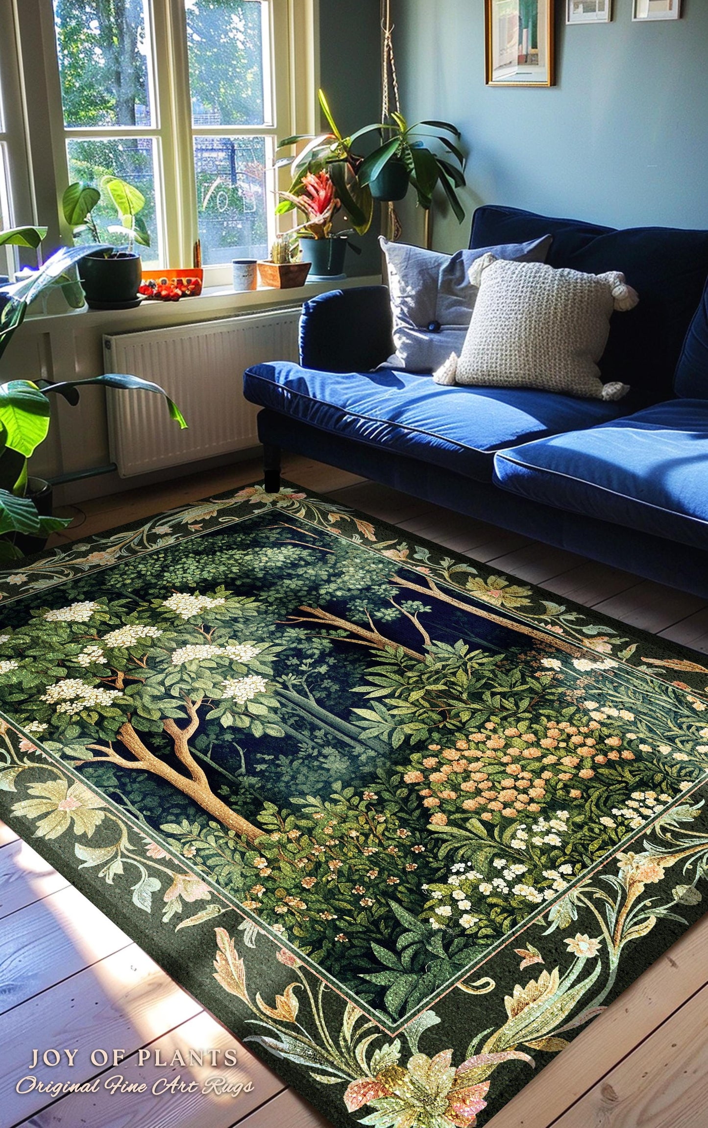 Emerald Green Medieval Tree Area Rug | Magical Woodland Cottagecore Aesthetic Nature Lover Book Nook Bedroom Olive Green Decor Bohemian Cute