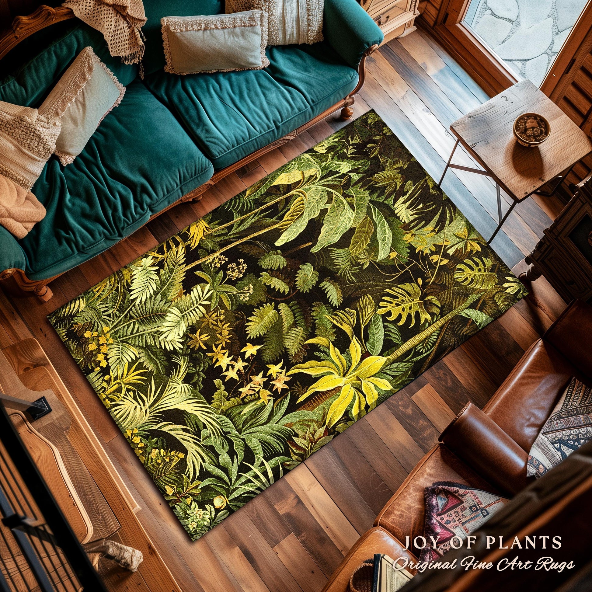 Moody Botanical Jungle Leaves Rug | Eclectic Green Maximalist Bedroom Decor Whimsigoth Vintage Botanical Nature Living Room Forest Theme |