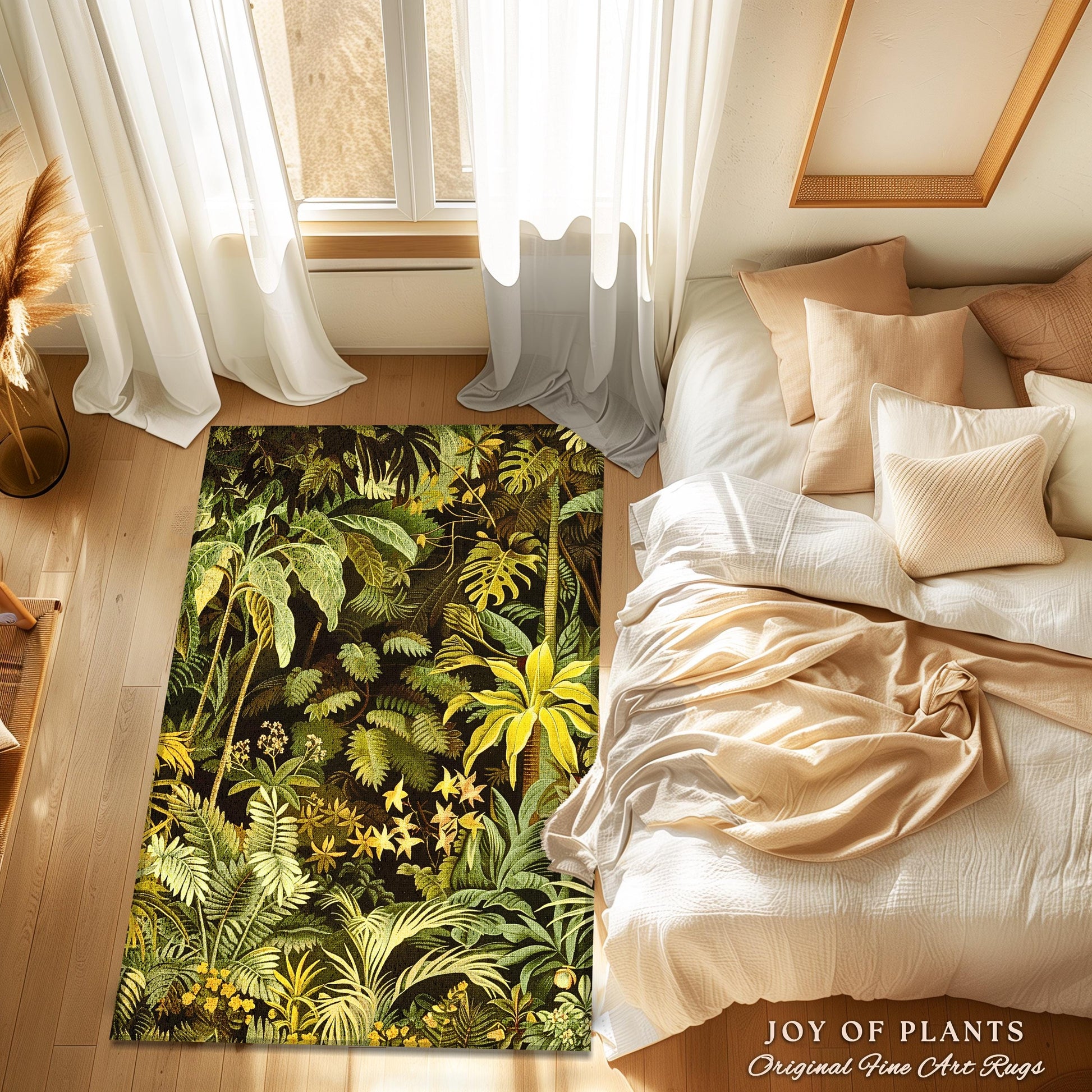 Moody Botanical Jungle Leaves Rug | Eclectic Green Maximalist Bedroom Decor Whimsigoth Vintage Botanical Nature Living Room Forest Theme |