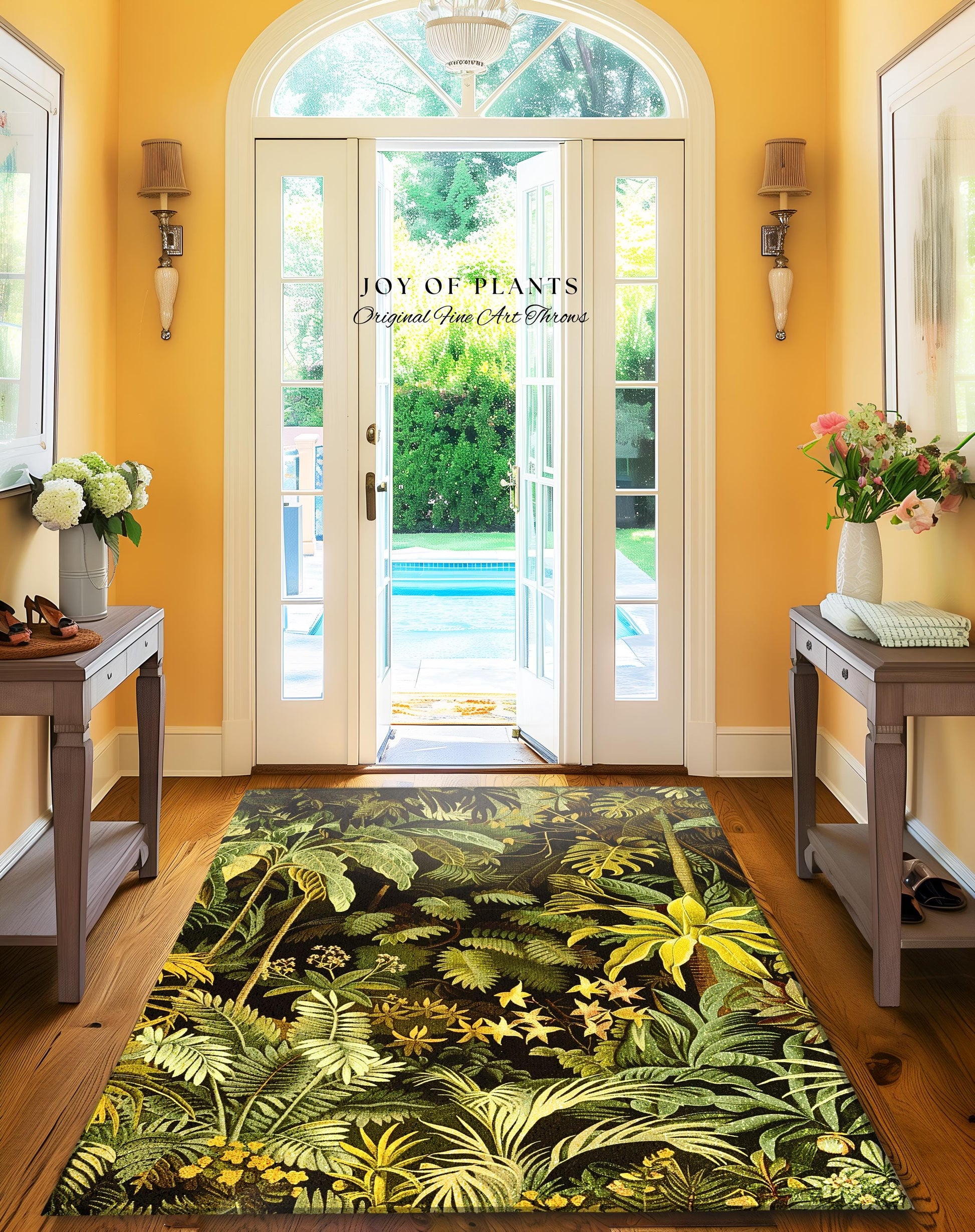 Moody Botanical Jungle Leaves Rug | Eclectic Green Maximalist Bedroom Decor Whimsigoth Vintage Botanical Nature Living Room Forest Theme |