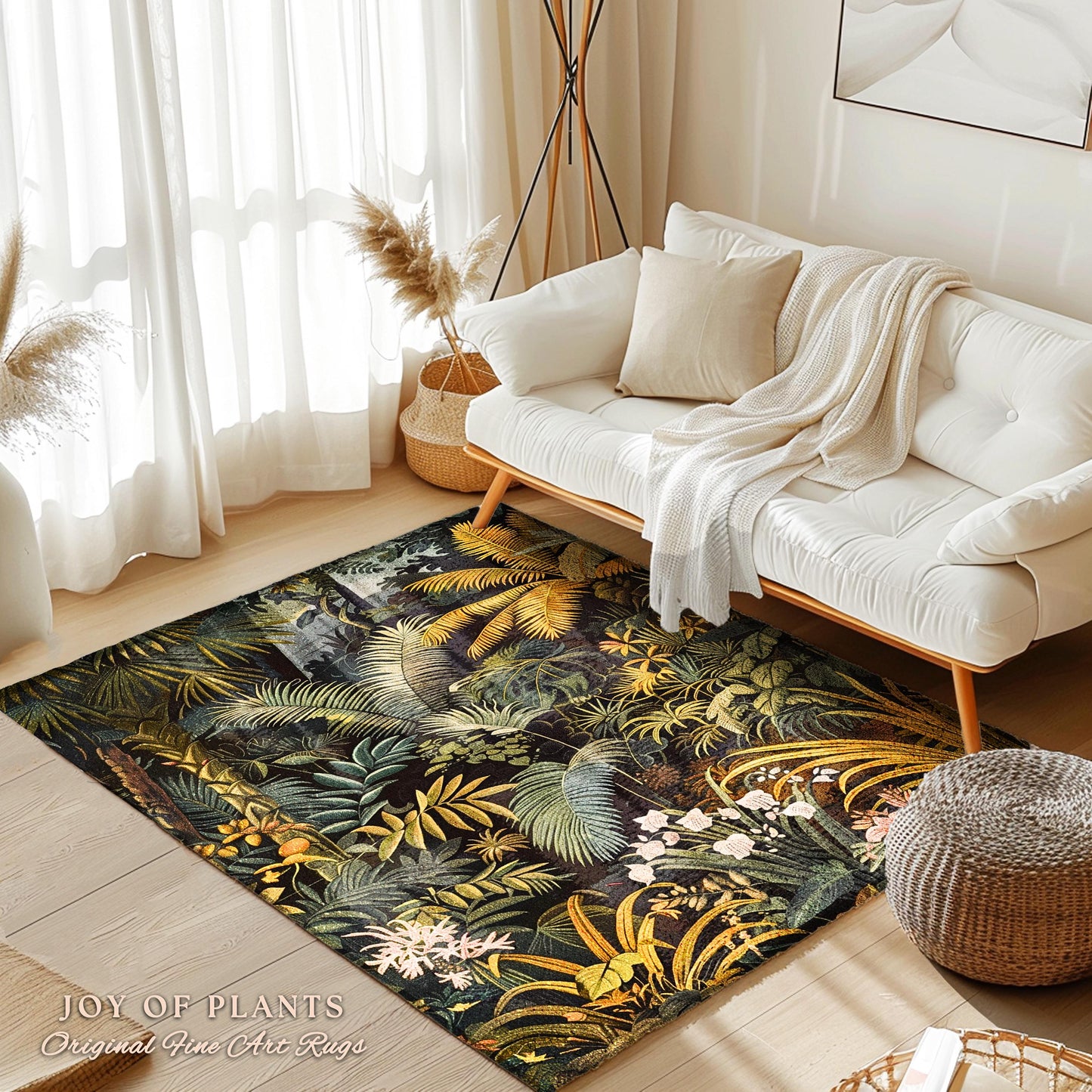 Earthy Colors Tropical Leaves Area Rug | Jungle Theme Bedroom Decor Whimsical Botanical Living Room Forest Floor Abstract House Plant Rug |