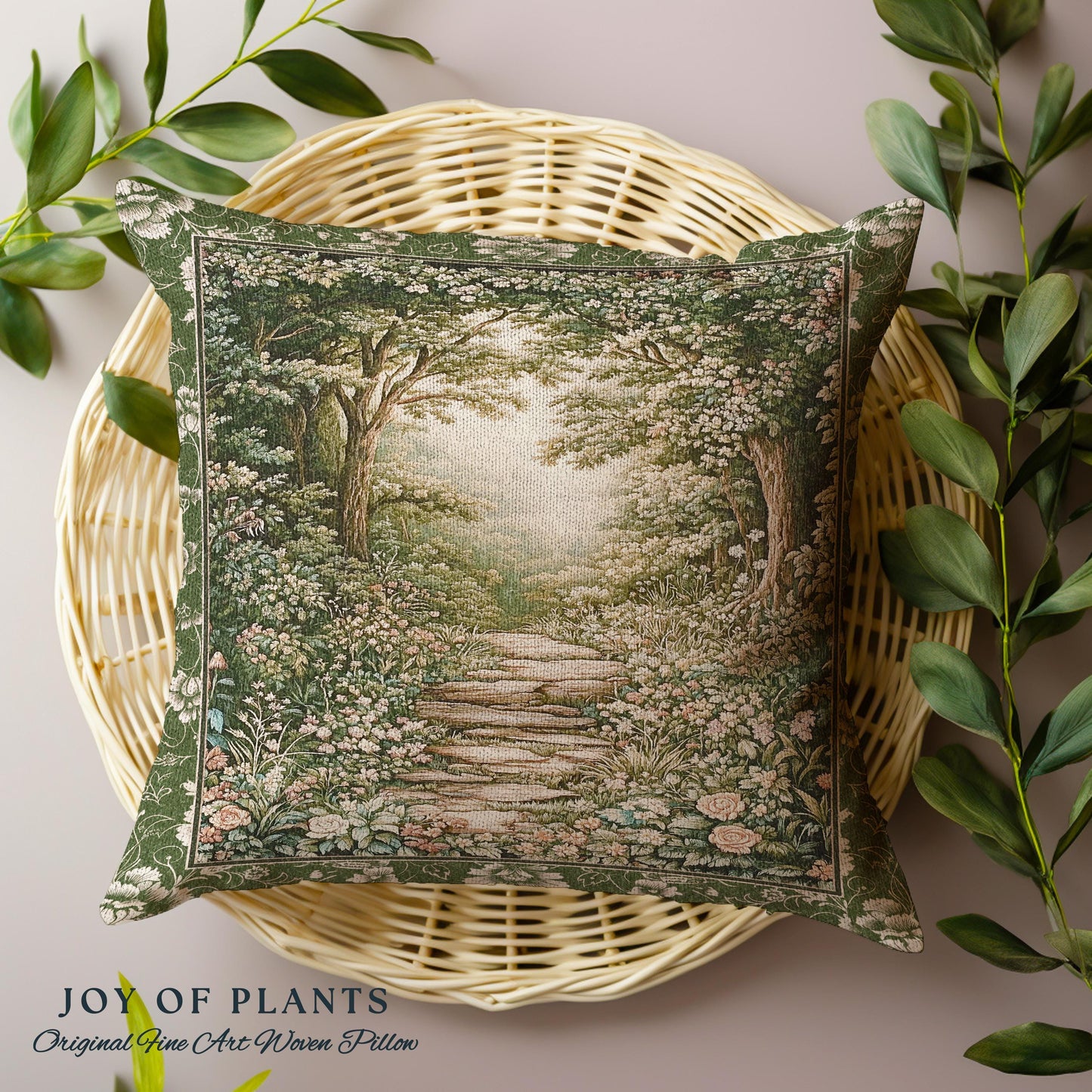 Mystic Garden Fairytale Landscape Tapestry Pillow | Fairycore Woodland Nature Lover Book Nook Cushion Cozy Earthy Home Decor Whimsical |