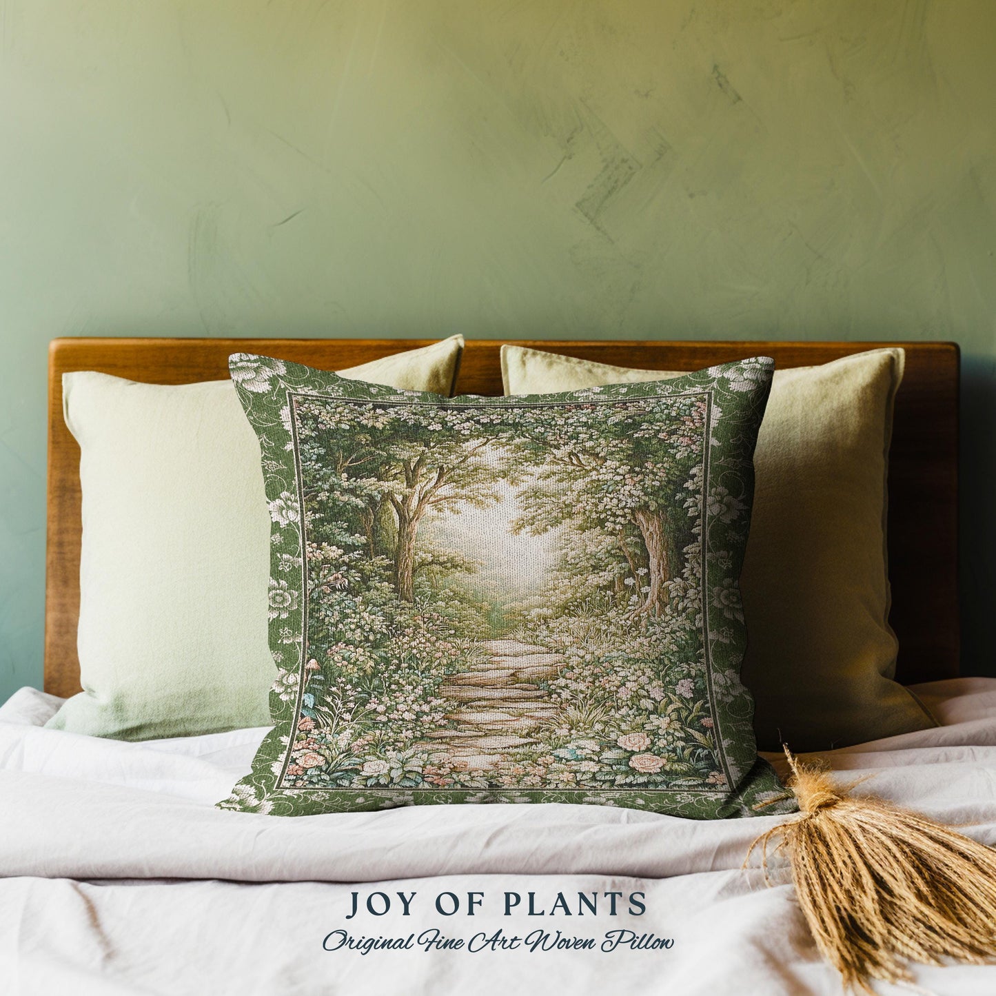 Mystic Garden Fairytale Landscape Tapestry Pillow | Fairycore Woodland Nature Lover Book Nook Cushion Cozy Earthy Home Decor Whimsical |