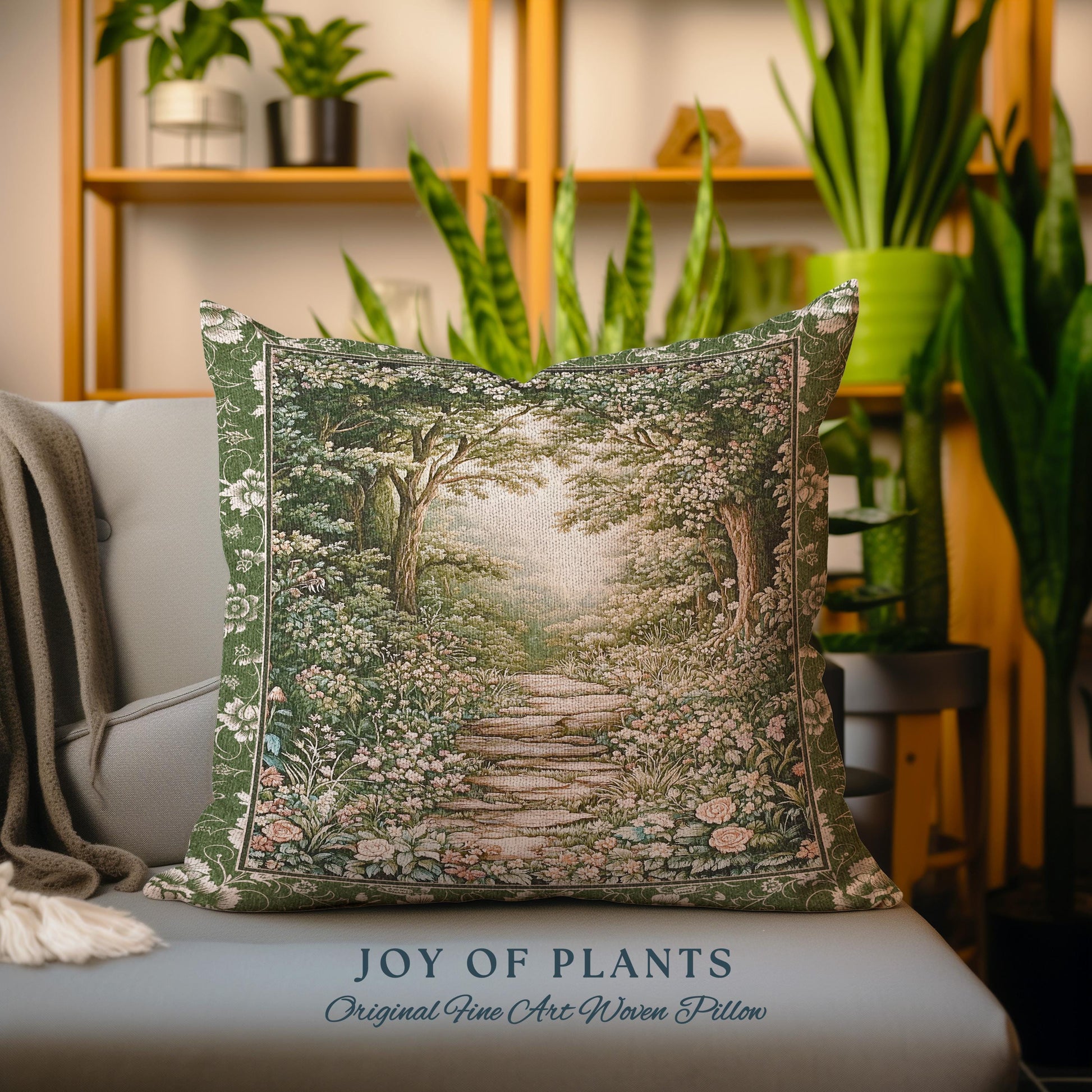 Mystic Garden Fairytale Landscape Tapestry Pillow | Fairycore Woodland Nature Lover Book Nook Cushion Cozy Earthy Home Decor Whimsical |