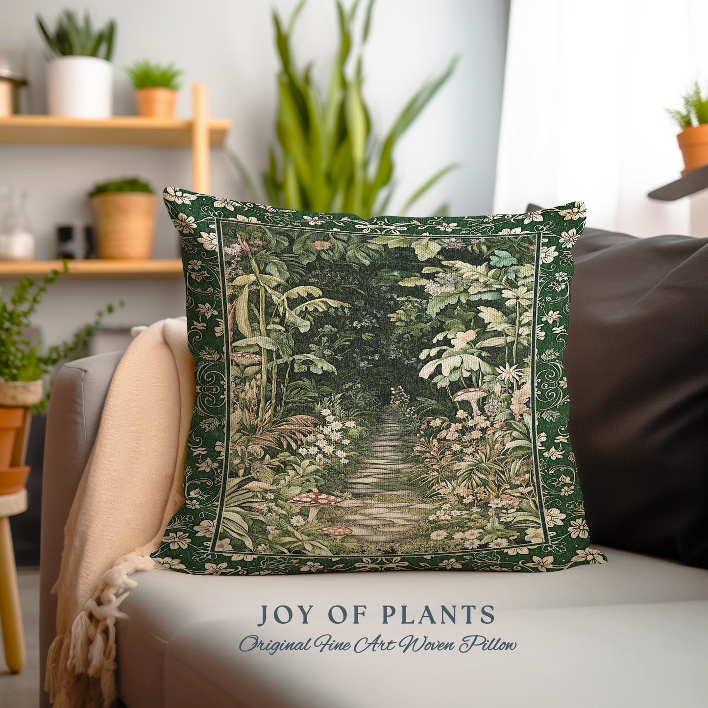 Soft Green Woodland Throw Pillow for Bedroom | Fairycore Woodland Nature Lover Book Nook Cozy Earthy Tapestry Accent Pillow Jungle Whimsical