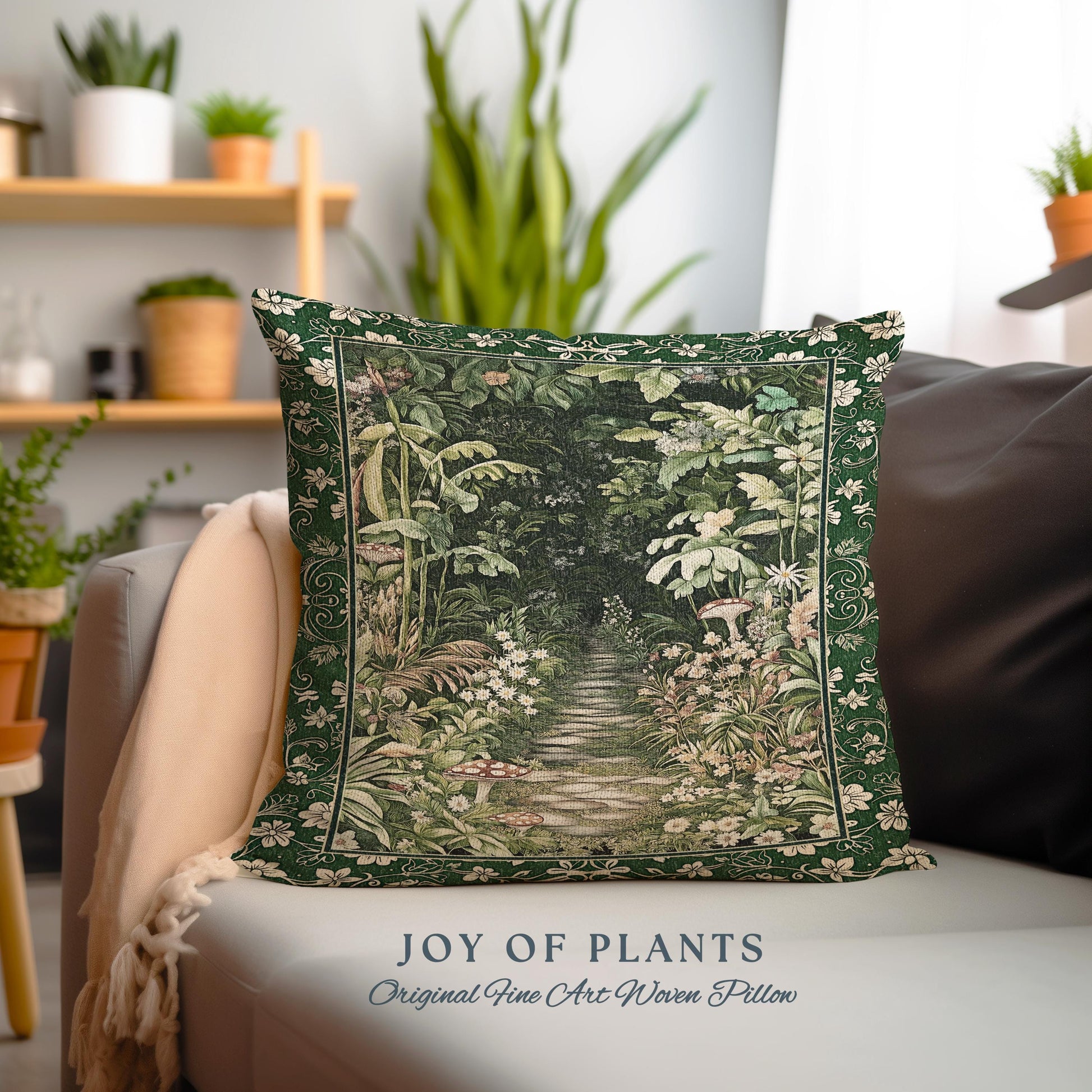 Soft Green Woodland Throw Pillow for Bedroom | Fairycore Woodland Nature Lover Book Nook Cozy Earthy Tapestry Accent Pillow Jungle Whimsical