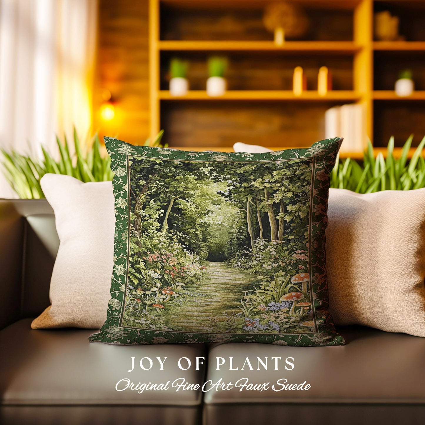 Natural Plants Ethereal Folklore Throw Pillow | Woodland Fairy Inspired Nature Lover Bedroom Cozy Earthy Tapestry Pillow Mystical Floral |