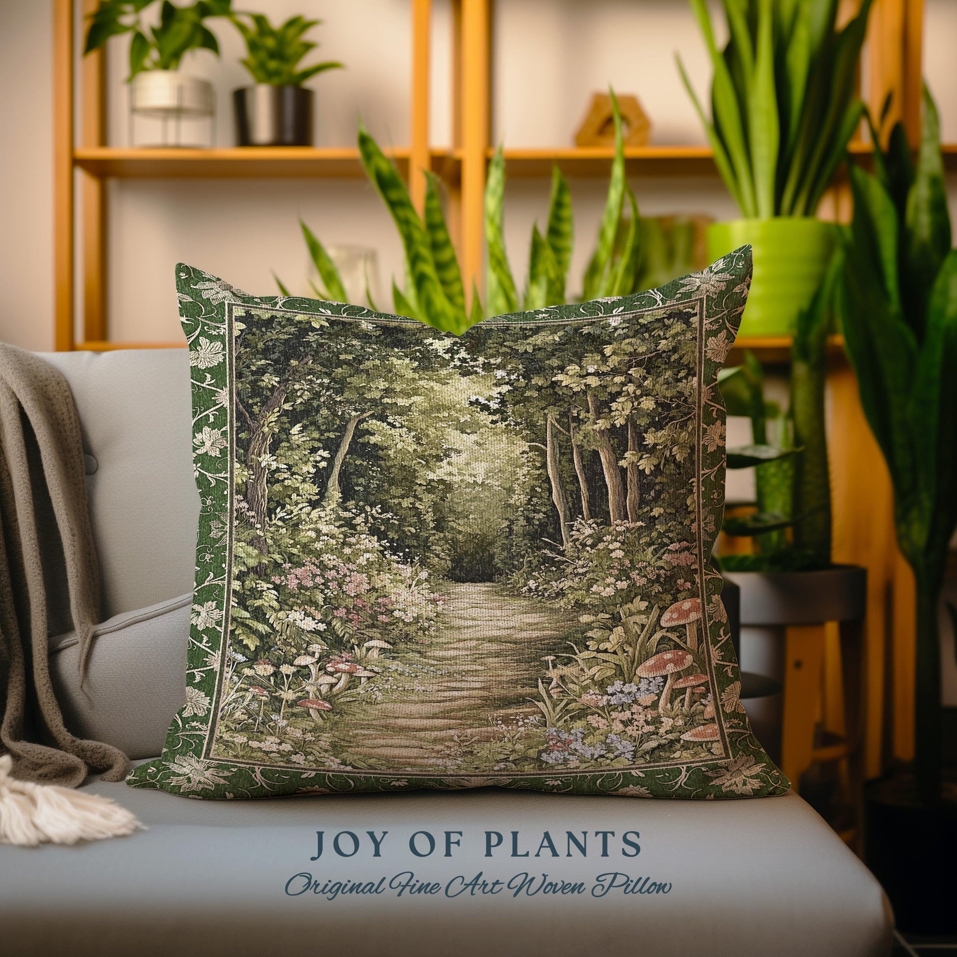 Natural Plants Ethereal Folklore Throw Pillow | Woodland Fairy Inspired Nature Lover Bedroom Cozy Earthy Tapestry Pillow Mystical Floral |