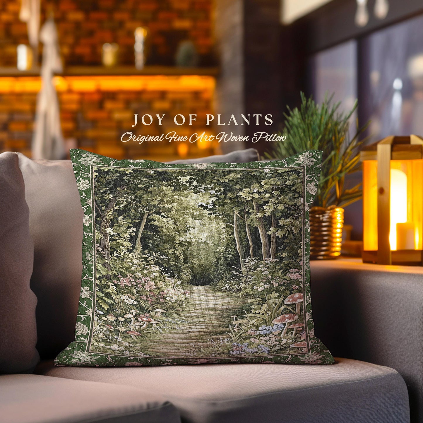 Natural Plants Ethereal Folklore Throw Pillow | Woodland Fairy Inspired Nature Lover Bedroom Cozy Earthy Tapestry Pillow Mystical Floral |