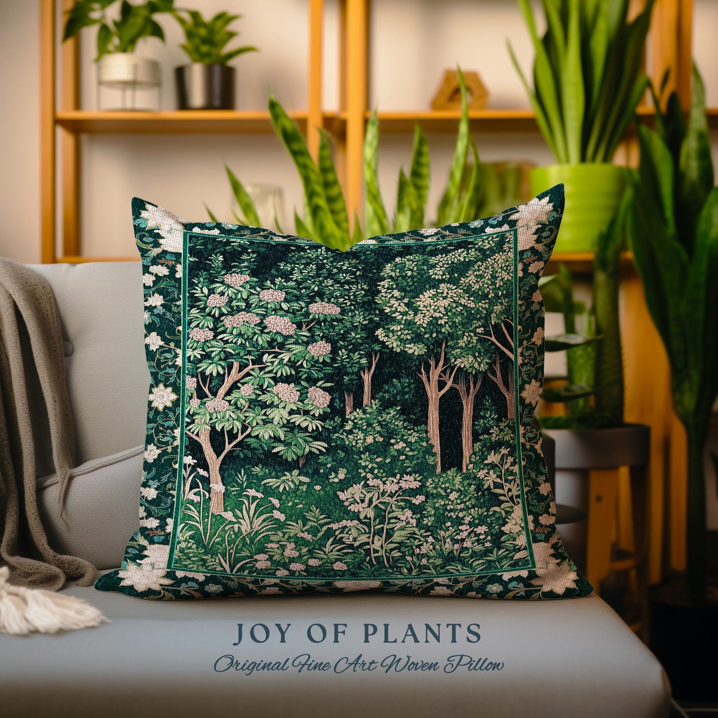 Dark Woodland Whimsical Forest Pillow | Whimsigothic Folklore Inspired Room Decor Ethereal Aesthetic Woven Cushion Accent Fairycore Bedroom