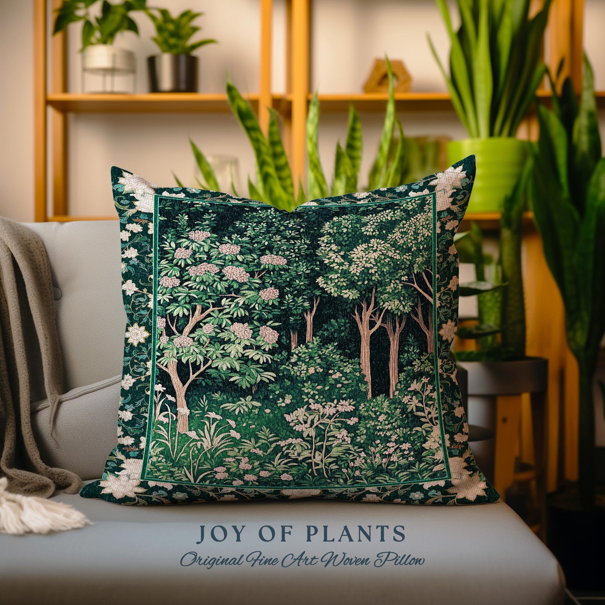 Dark Woodland Whimsical Forest Pillow | Whimsigothic Folklore Inspired Room Decor Ethereal Aesthetic Woven Cushion Accent Fairycore Bedroom