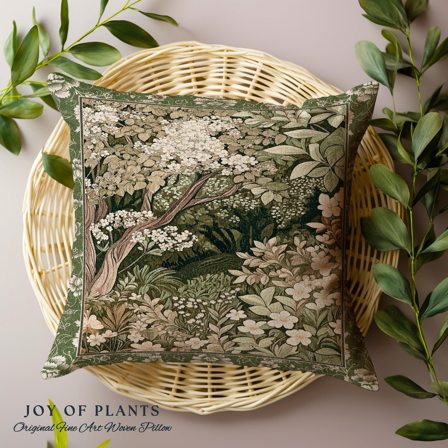 Soft Aesthetics Folklore Throw Pillow | Fairy Inspired Bedroom Cozy Cottagecore Room Decor Ethereal Nature Aesthetic Sage Green Indie Pillow