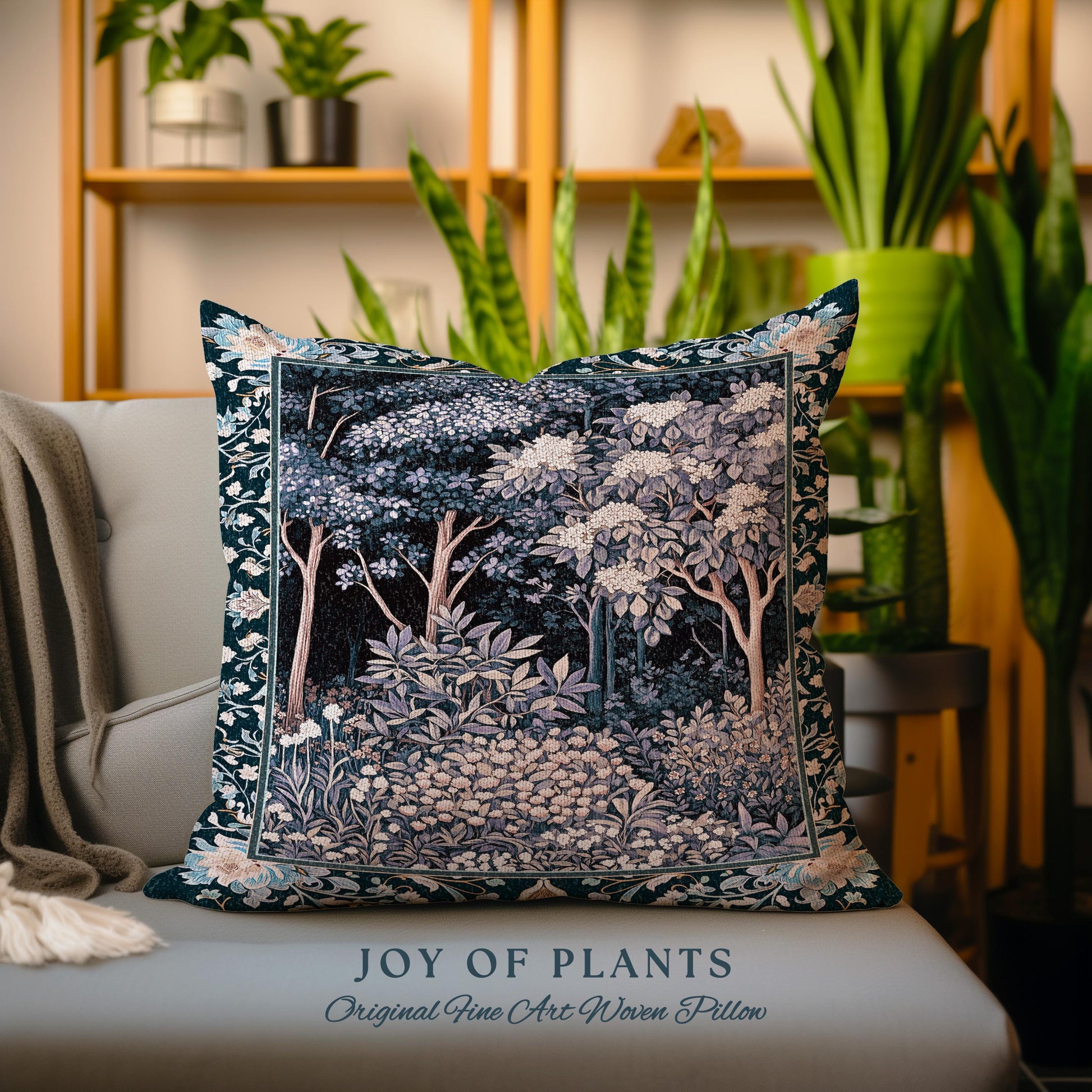 Fairycore Aesthetic Botanical Tapestry Pillow Dark Academia Lavender Purple Nature Inspired Ethereal Woodland Wildflowers Enchanted Cushion