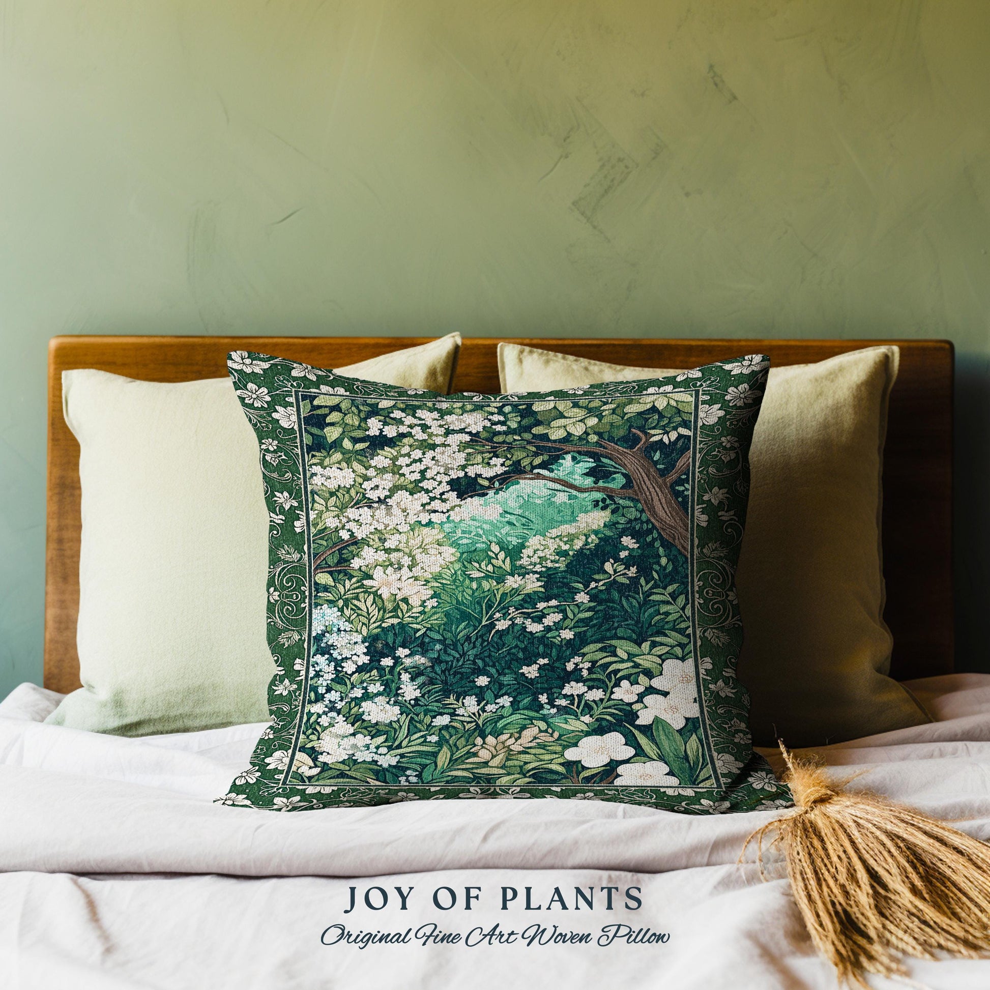 Botanical Aesthetic Forest Tapestry Throw Pillow Dark Cottagecore Folklore Inspired Decor | Ethereal Aesthetic Fairycore Mystical Woodland