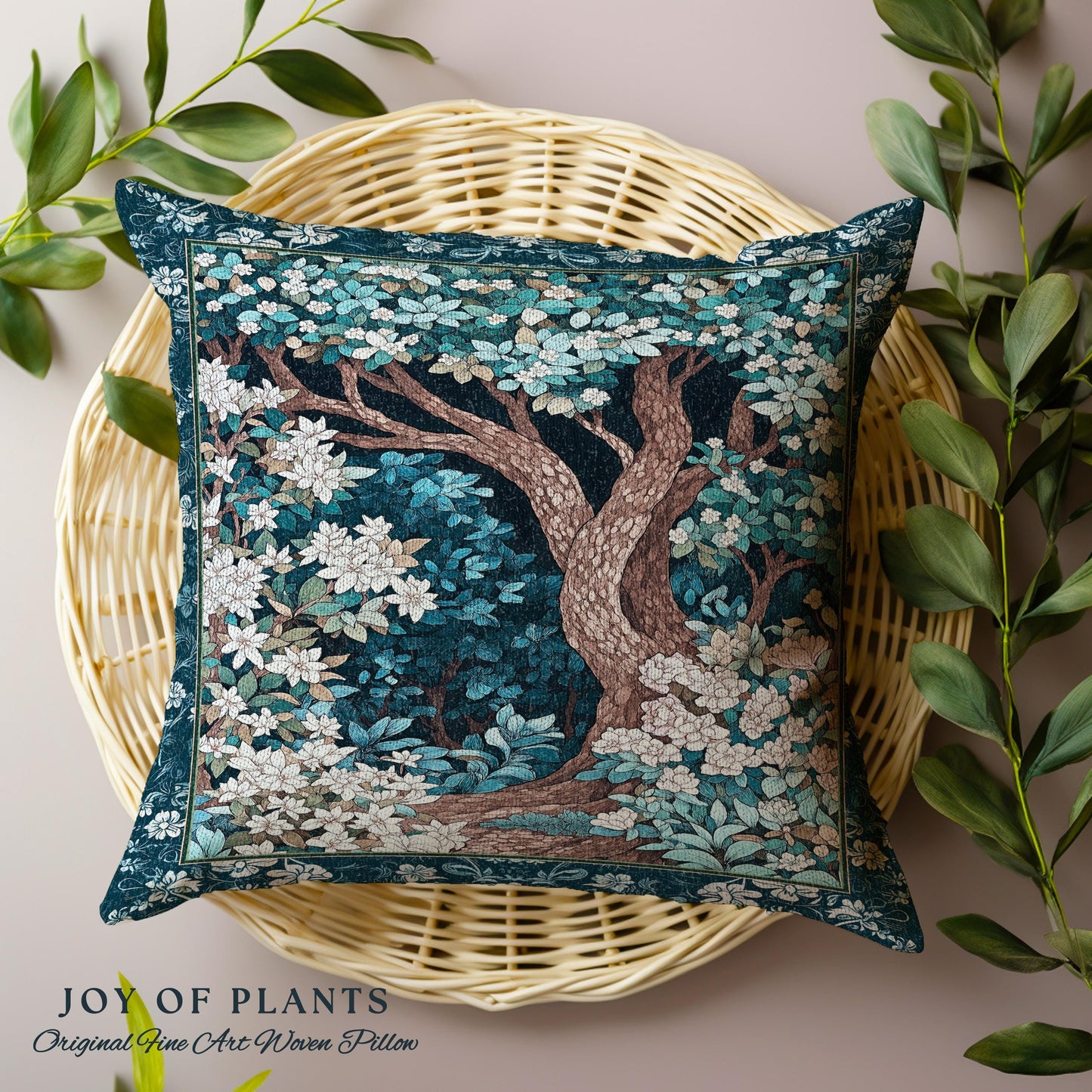 Bohemian Tree Tapestry Pillow Magical Aesthetic Folklore Forest Ethereal Cushion | Nature Inspired Woodland Magic Wildflower Fairycore Decor