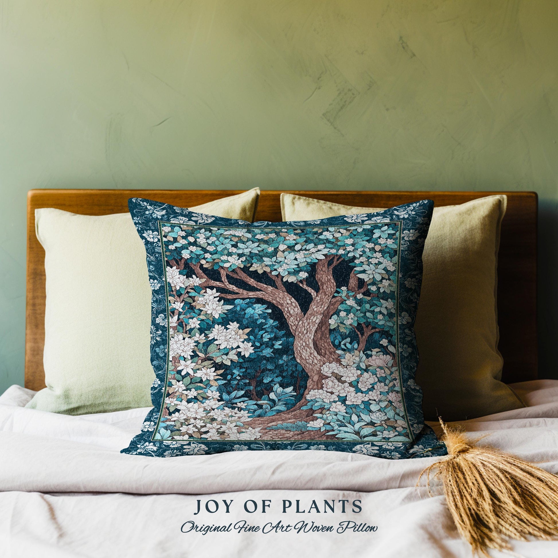 Bohemian Tree Tapestry Pillow Magical Aesthetic Folklore Forest Ethereal Cushion | Nature Inspired Woodland Magic Wildflower Fairycore Decor