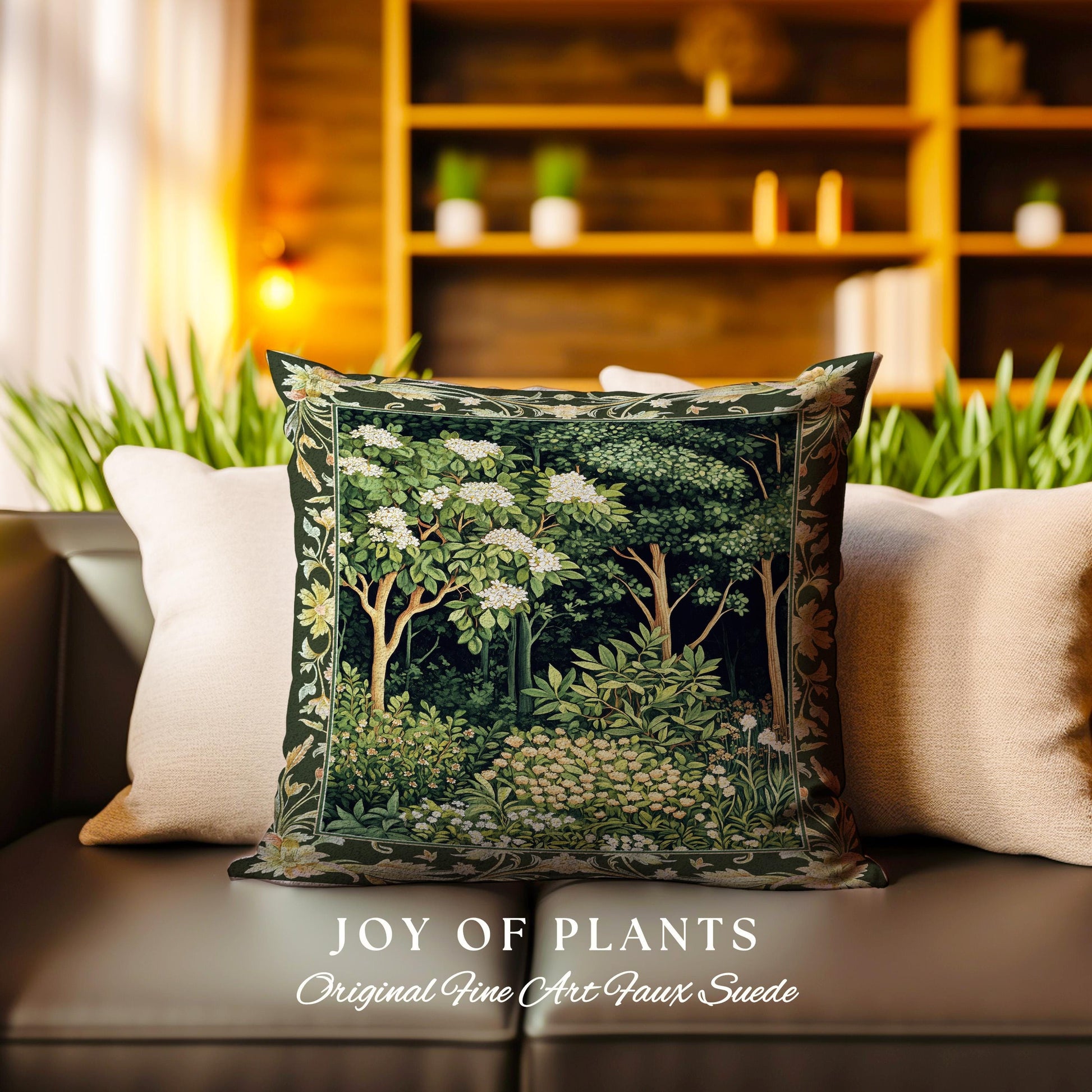 Emerald Green Medieval Tree Tapestry Pillow | Magical Woodland Cottagecore Aesthetic Nature Lover Book Nook Olive Green Decor Bohemian Cute