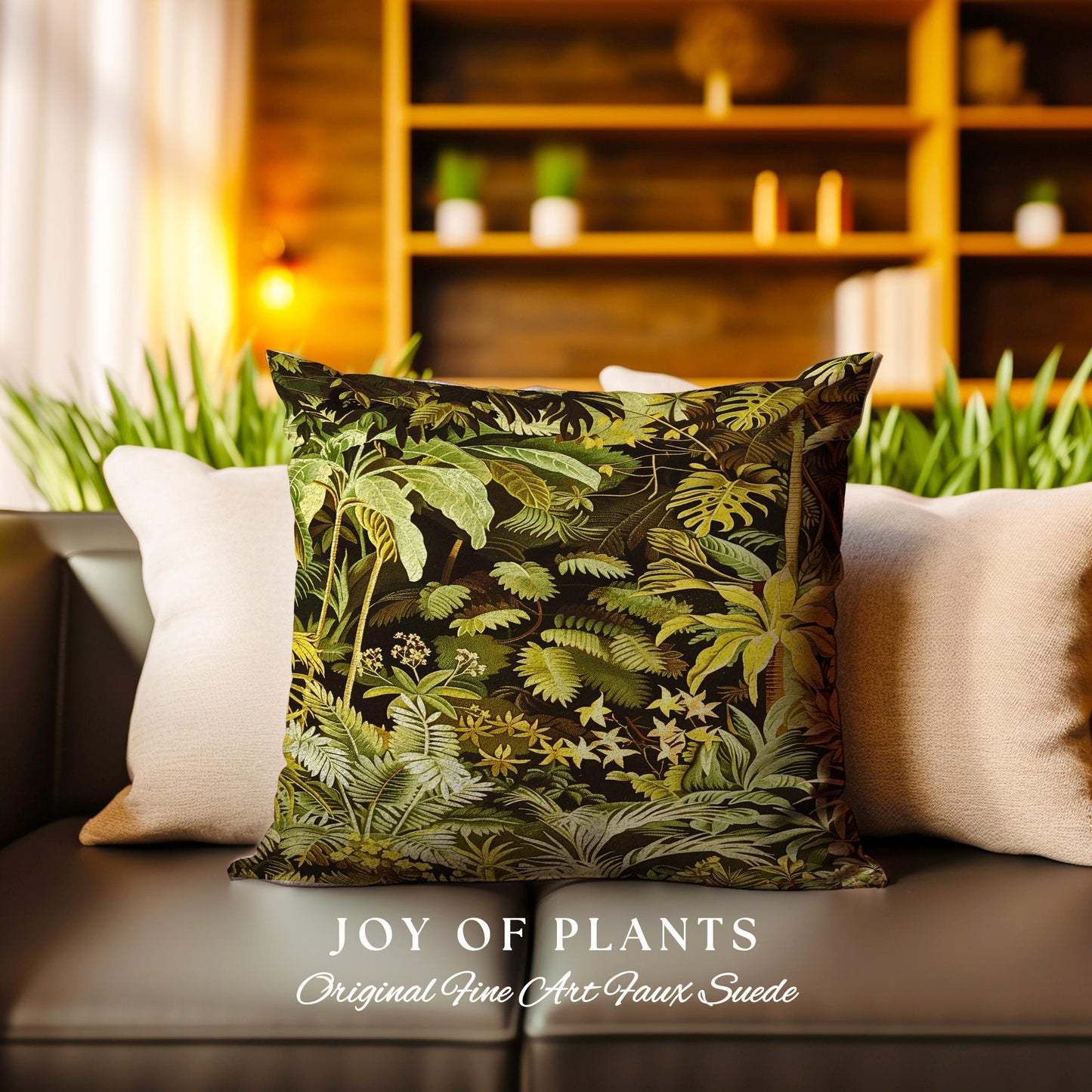 Moody Botanical Jungle Leaves Pillow | Eclectic Green Maximalist Bedroom Decor Whimsigoth Vintage Botanical Nature Living Room Forest Theme