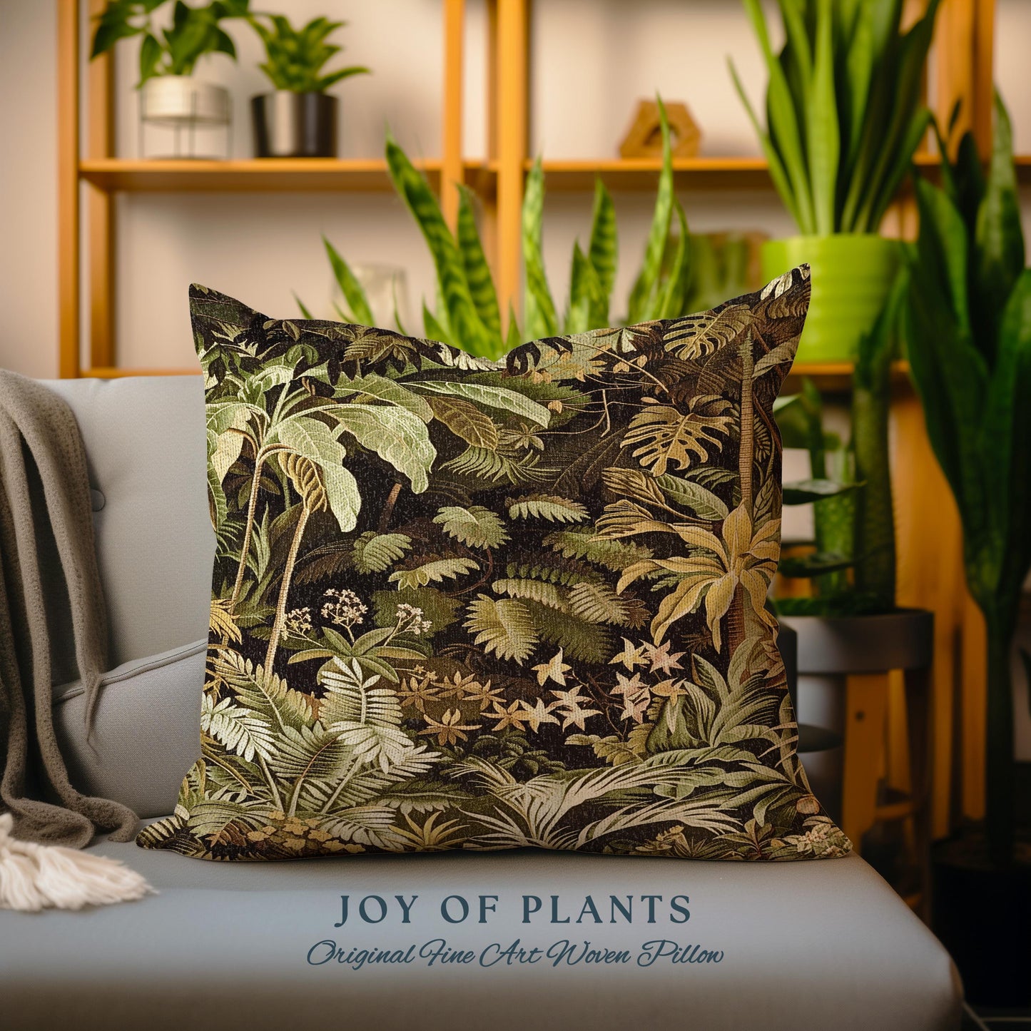 Moody Botanical Jungle Leaves Pillow | Eclectic Green Maximalist Bedroom Decor Whimsigoth Vintage Botanical Nature Living Room Forest Theme