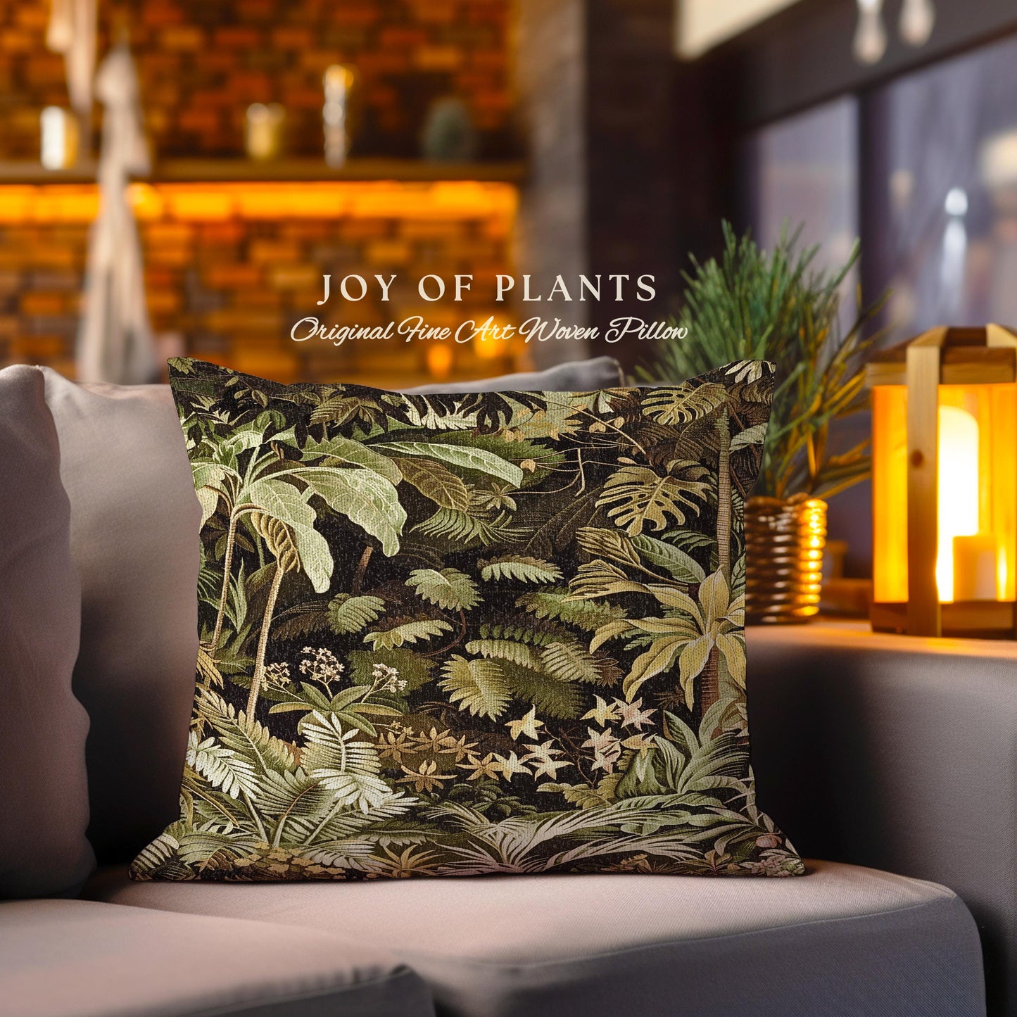 Moody Botanical Jungle Leaves Pillow | Eclectic Green Maximalist Bedroom Decor Whimsigoth Vintage Botanical Nature Living Room Forest Theme