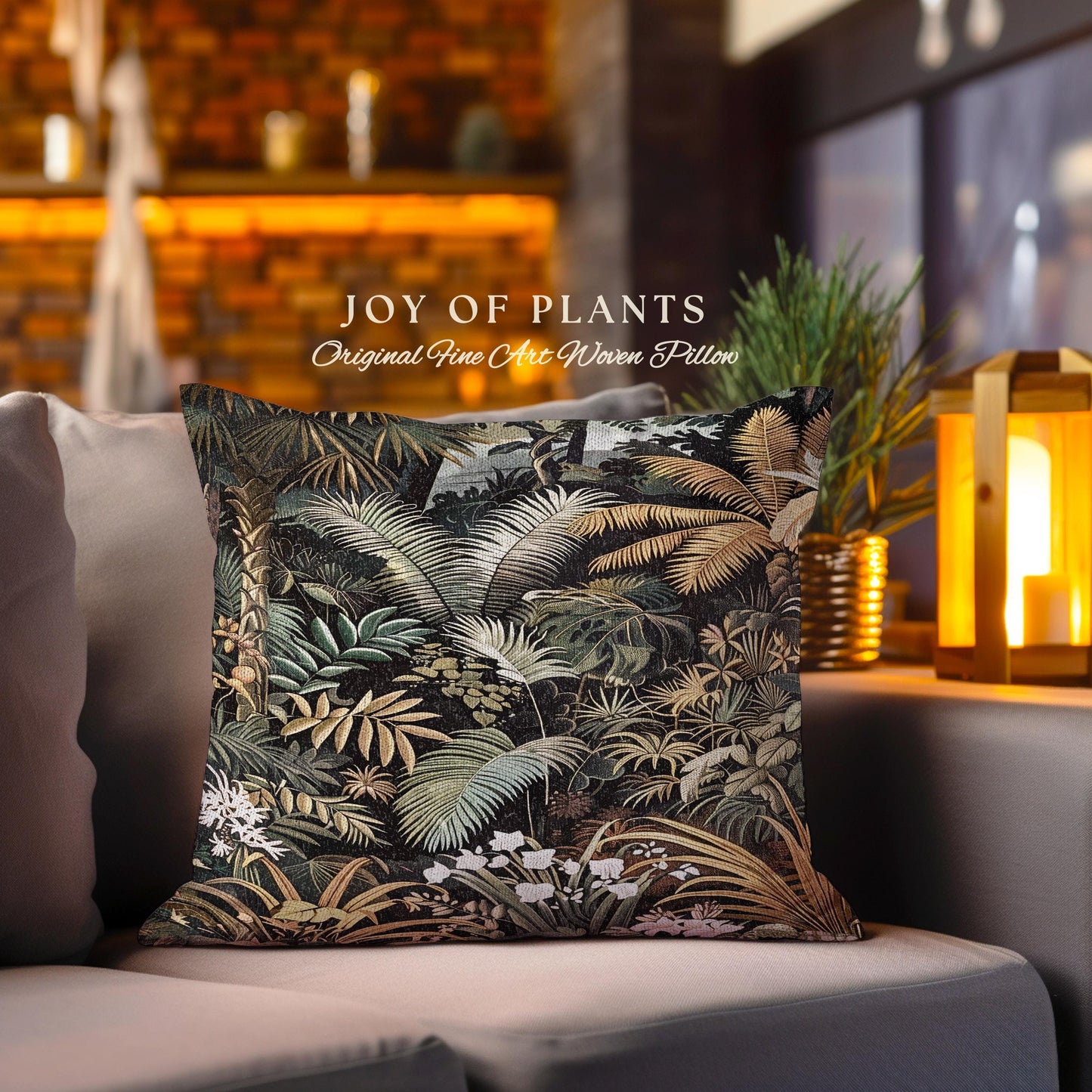 Earthy Colors Tropical Leaves Throw Pillow | Jungle Theme Bedroom Decor Whimsical Botanical Living Room Forest Abstract House Plant Cushion