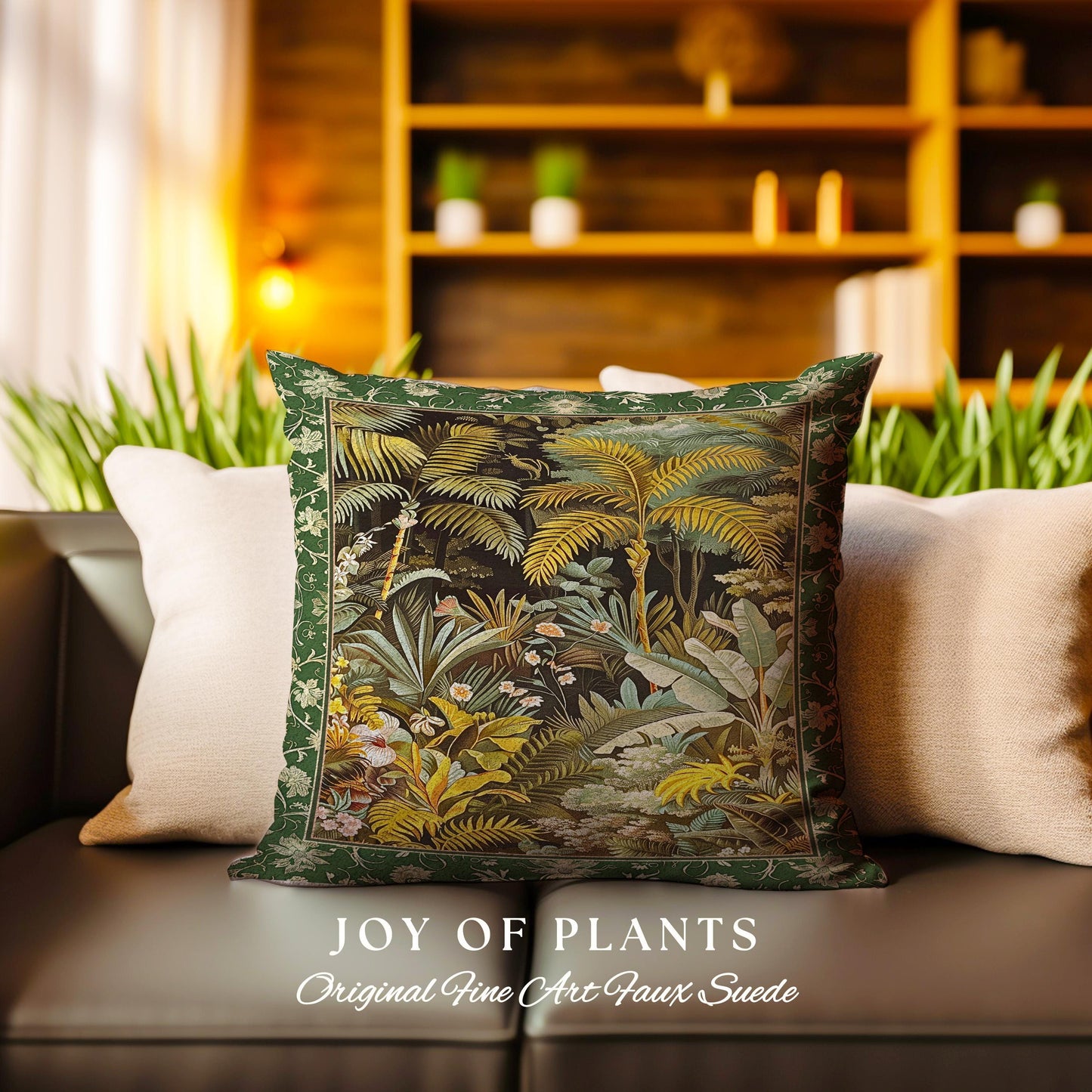Maximalist Botanical Jungle Throw Pillow | Exotic Leaf Tropical Nature Theme Bedroom Decor Vintage Elegance Living Room Forest Cushion |
