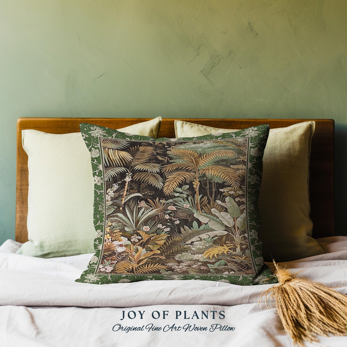 Maximalist Botanical Jungle Throw Pillow | Exotic Leaf Tropical Nature Theme Bedroom Decor Vintage Elegance Living Room Forest Cushion |