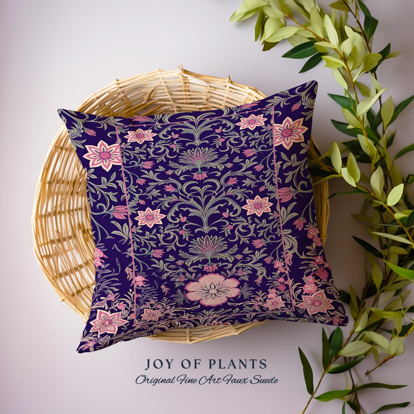 Whimsical Florals Accent Pillow | Dark Renaissance Style Art Deco Aesthetic Purple Botanical Cushion Rug Morris Inspired Fairycore Gothic