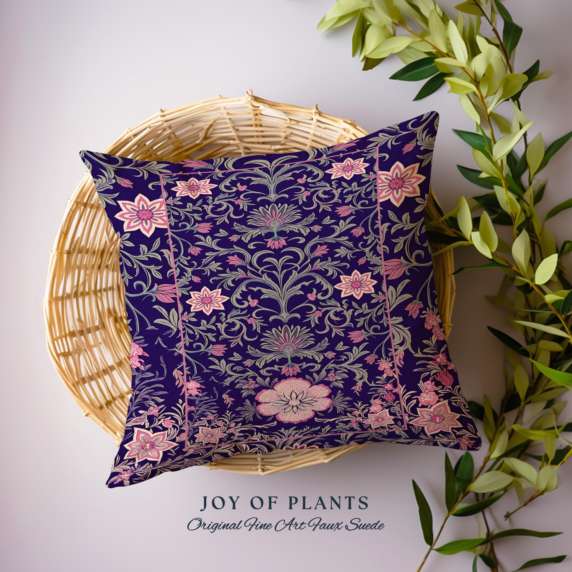 Whimsical Florals Accent Pillow | Dark Renaissance Style Art Deco Aesthetic Purple Botanical Cushion Rug Morris Inspired Fairycore Gothic