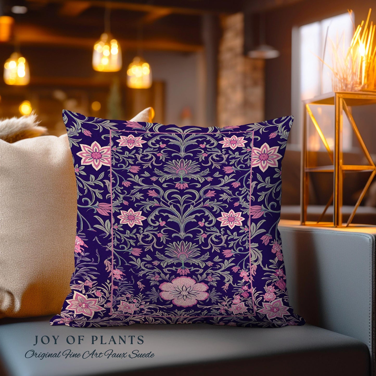 Whimsical Florals Accent Pillow | Dark Renaissance Style Art Deco Aesthetic Purple Botanical Cushion Rug Morris Inspired Fairycore Gothic
