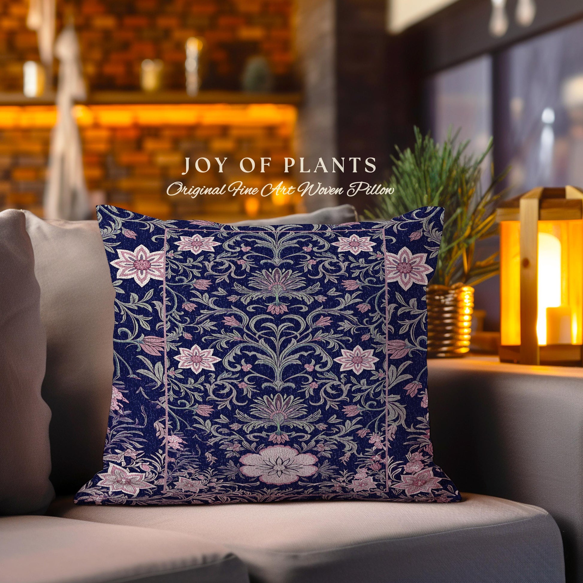Whimsical Florals Accent Pillow | Dark Renaissance Style Art Deco Aesthetic Purple Botanical Cushion Rug Morris Inspired Fairycore Gothic